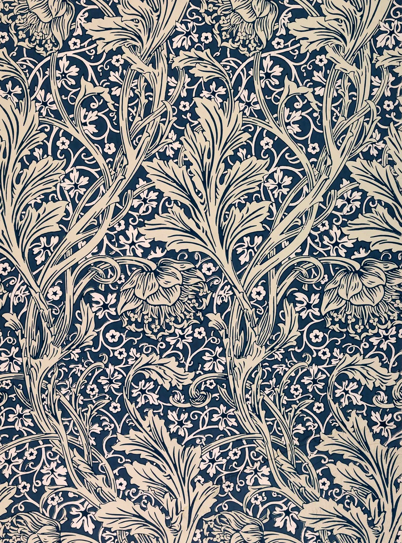 Arcadia by May Morris, Indigo on Ivory colourway