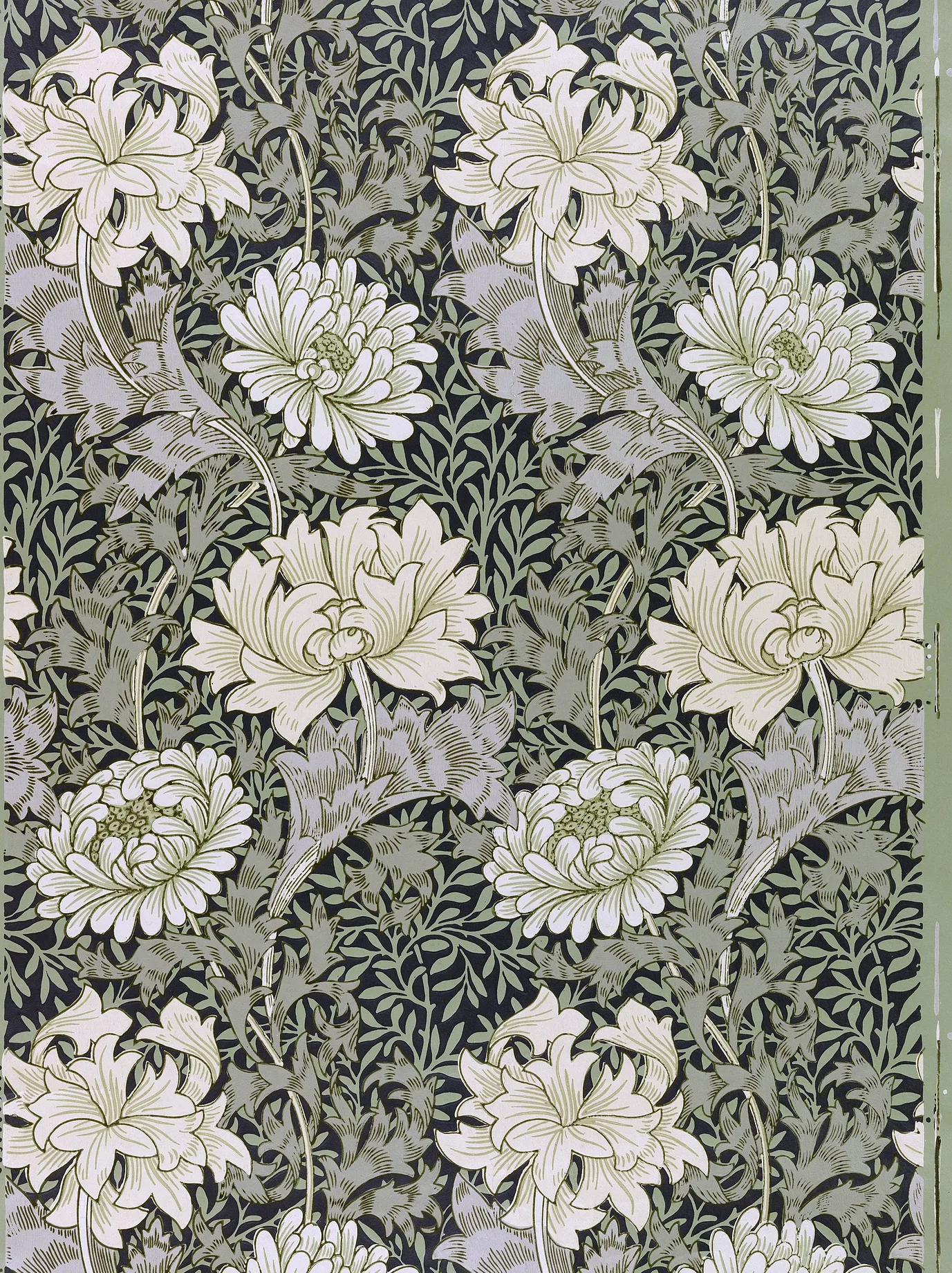 Chrysanthemum by William Morris, Black on Stone colourway