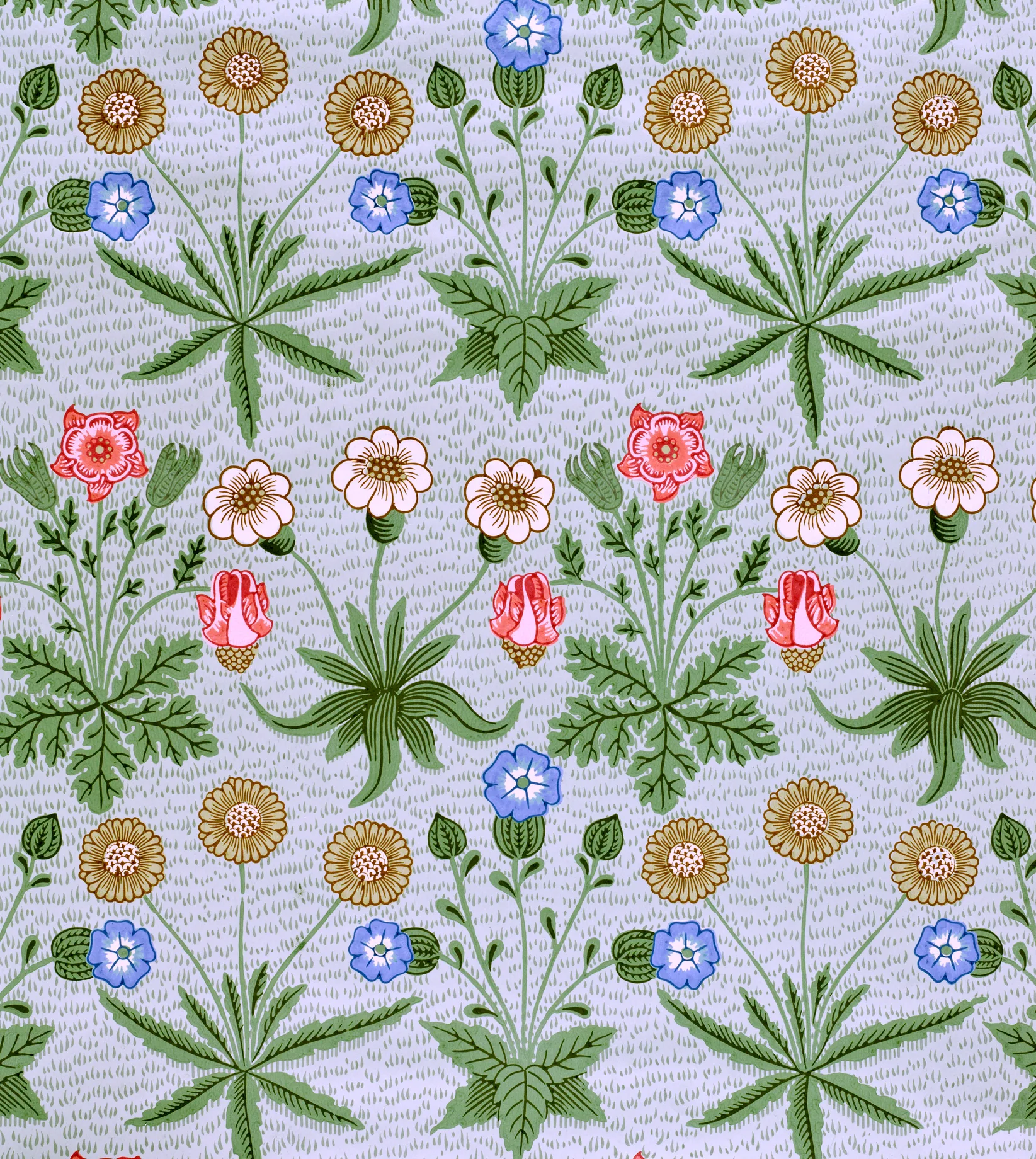 Daisy by William Morris, Green on Ivory colourway
