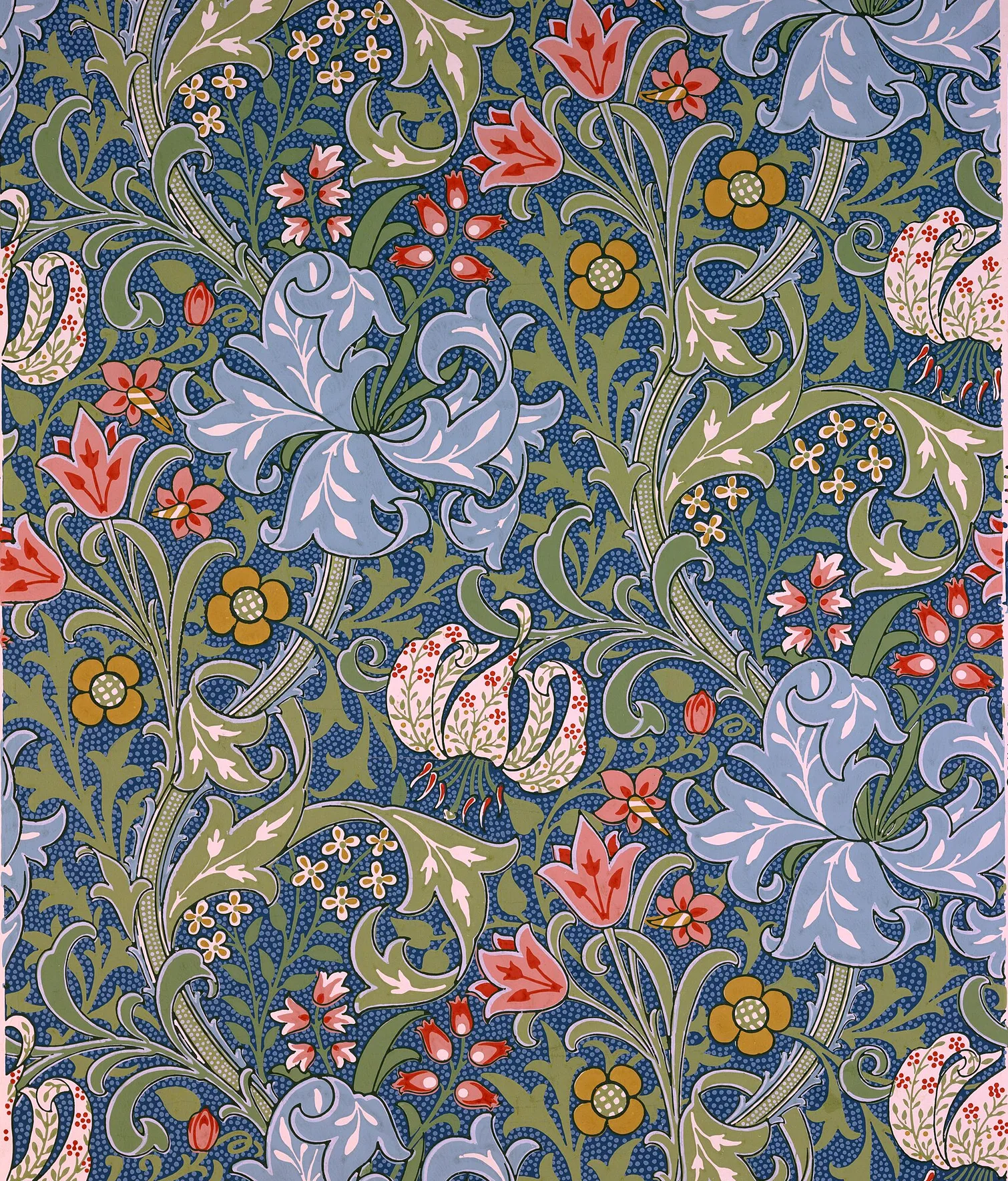 Golden Lily by Morris & Co. (designer not recorded), Blue on Tan colourway