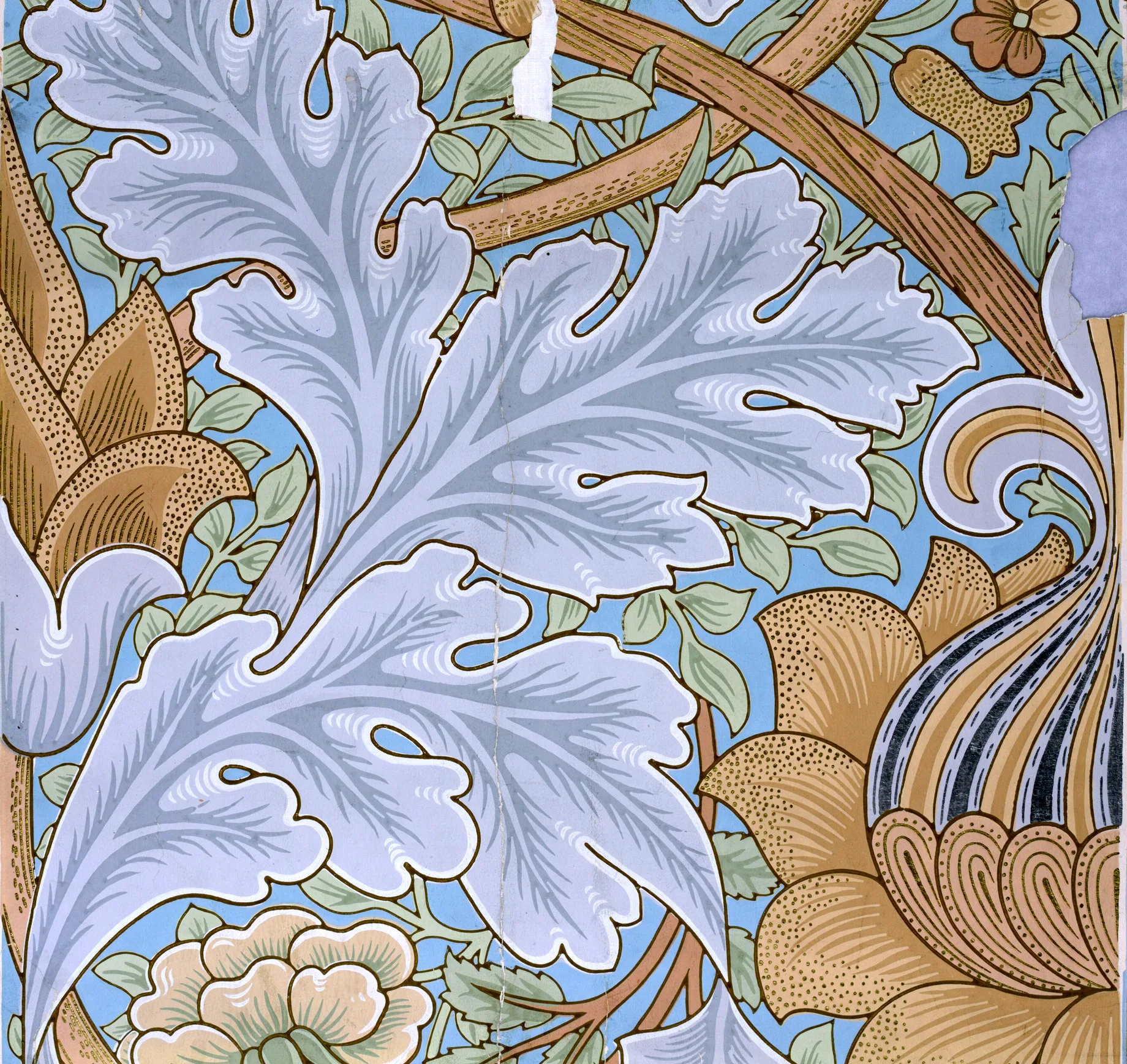 St James by William Morris, Blue on Tan colourway