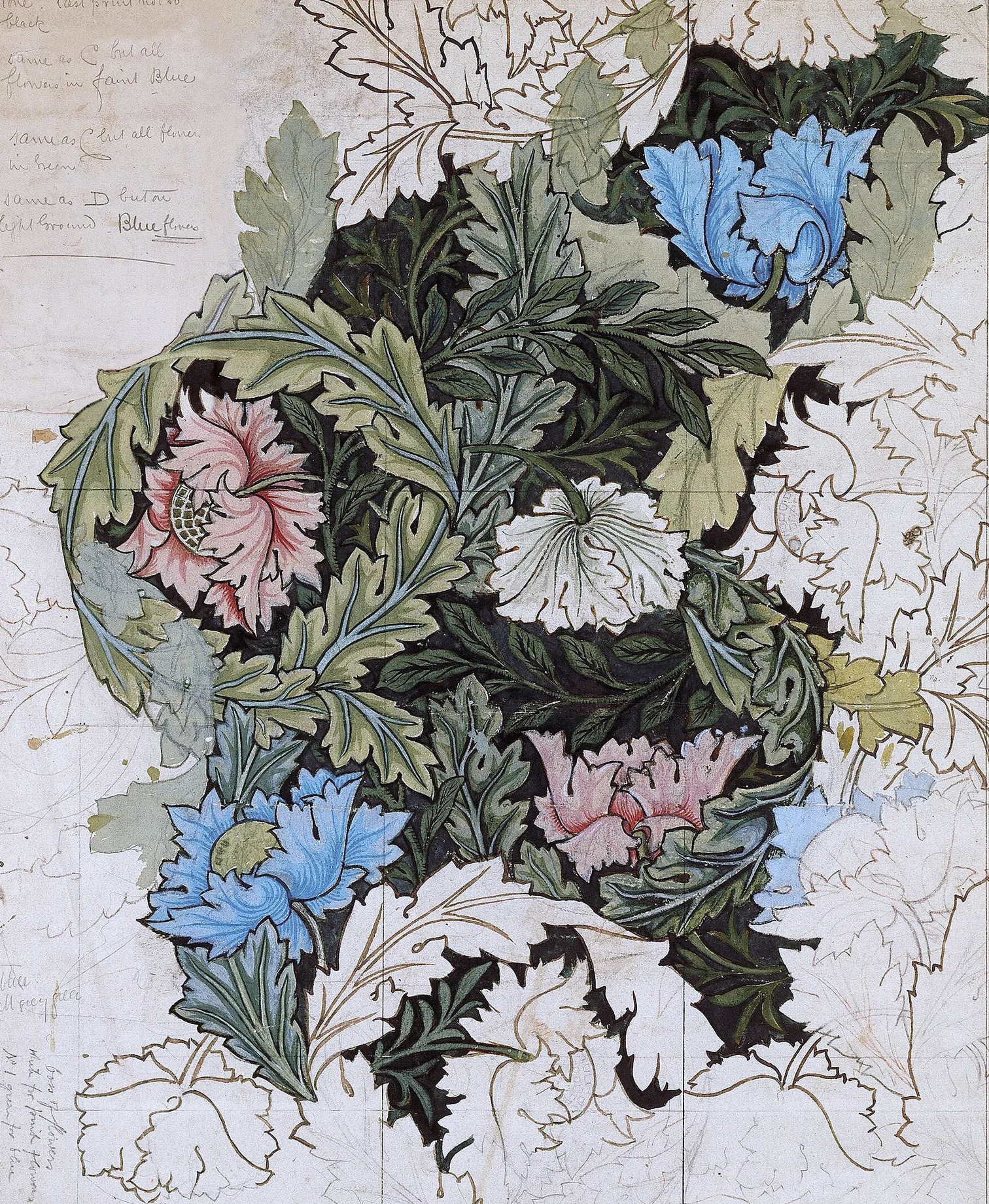 Wreath by William Morris, Black on Ivory colourway
