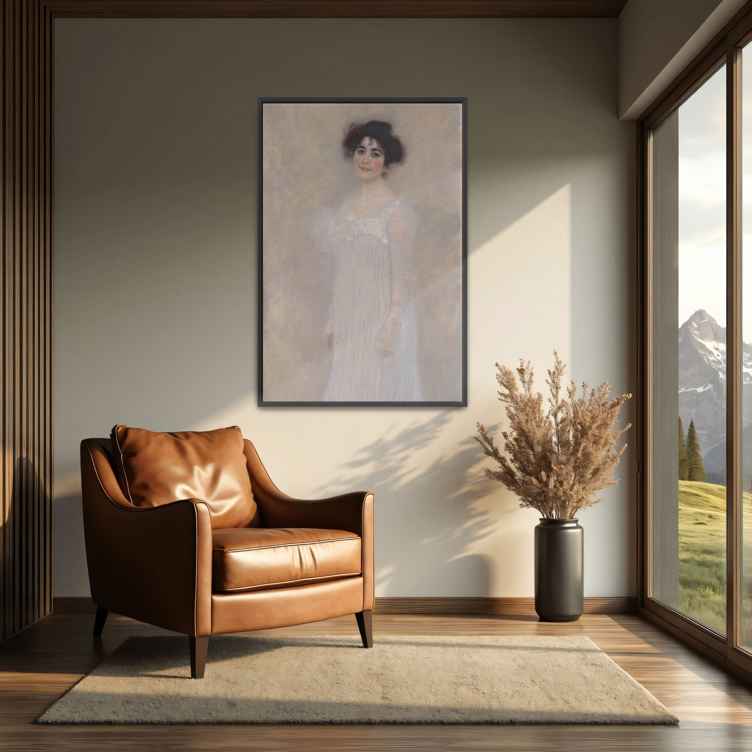 Portrait of Serena Pulitzer Lederer by Gustav Klimt as a print on a wall, room view 2