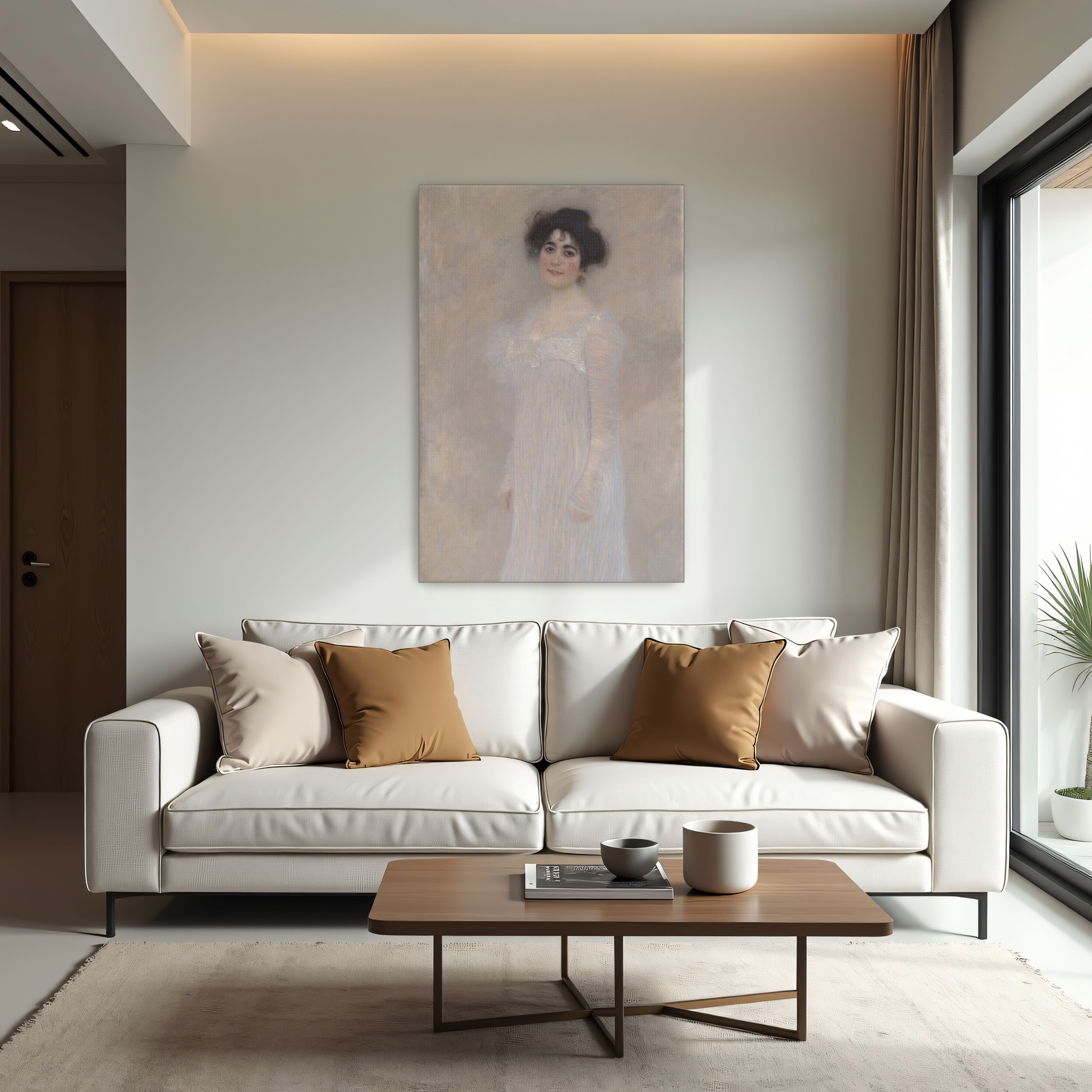 Portrait of Serena Pulitzer Lederer by Gustav Klimt as a print on a wall, room view 1