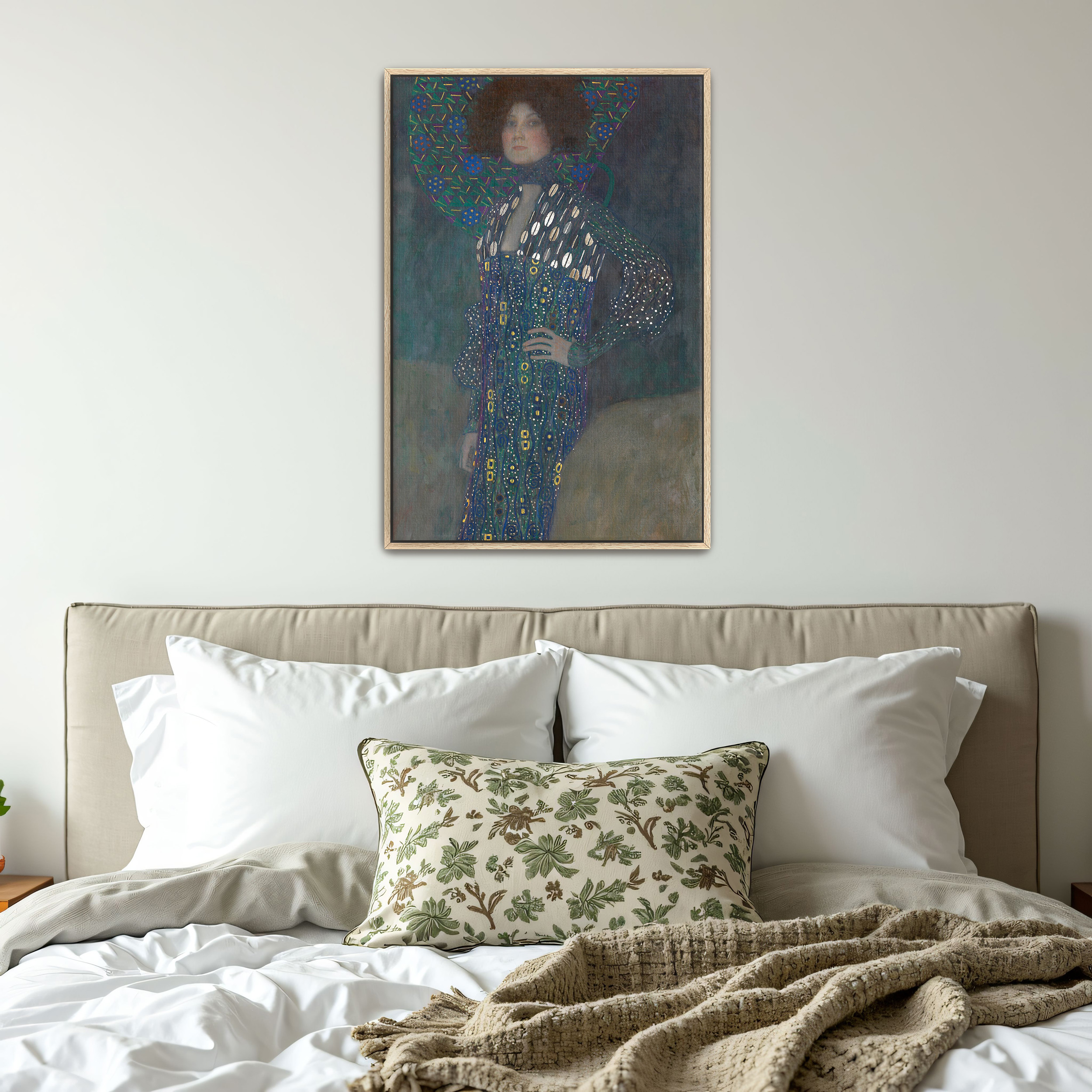 Portrait of Emilie Flöge by Gustav Klimt as a print on a wall, room view 4
