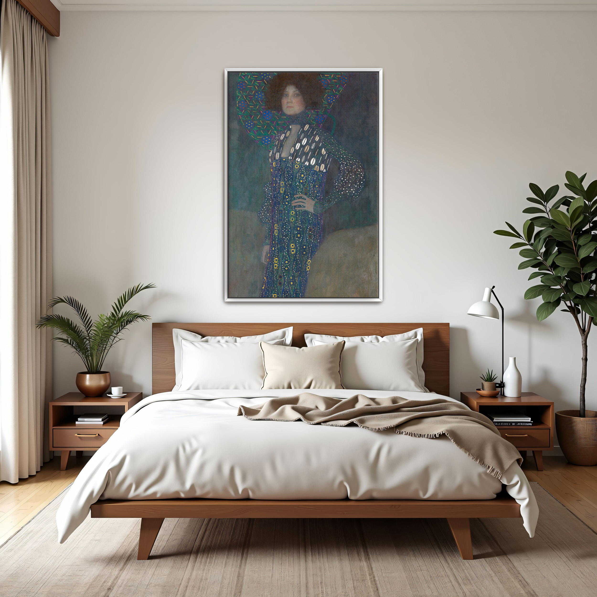 Portrait of Emilie Flöge by Gustav Klimt as a print on a wall, room view 3
