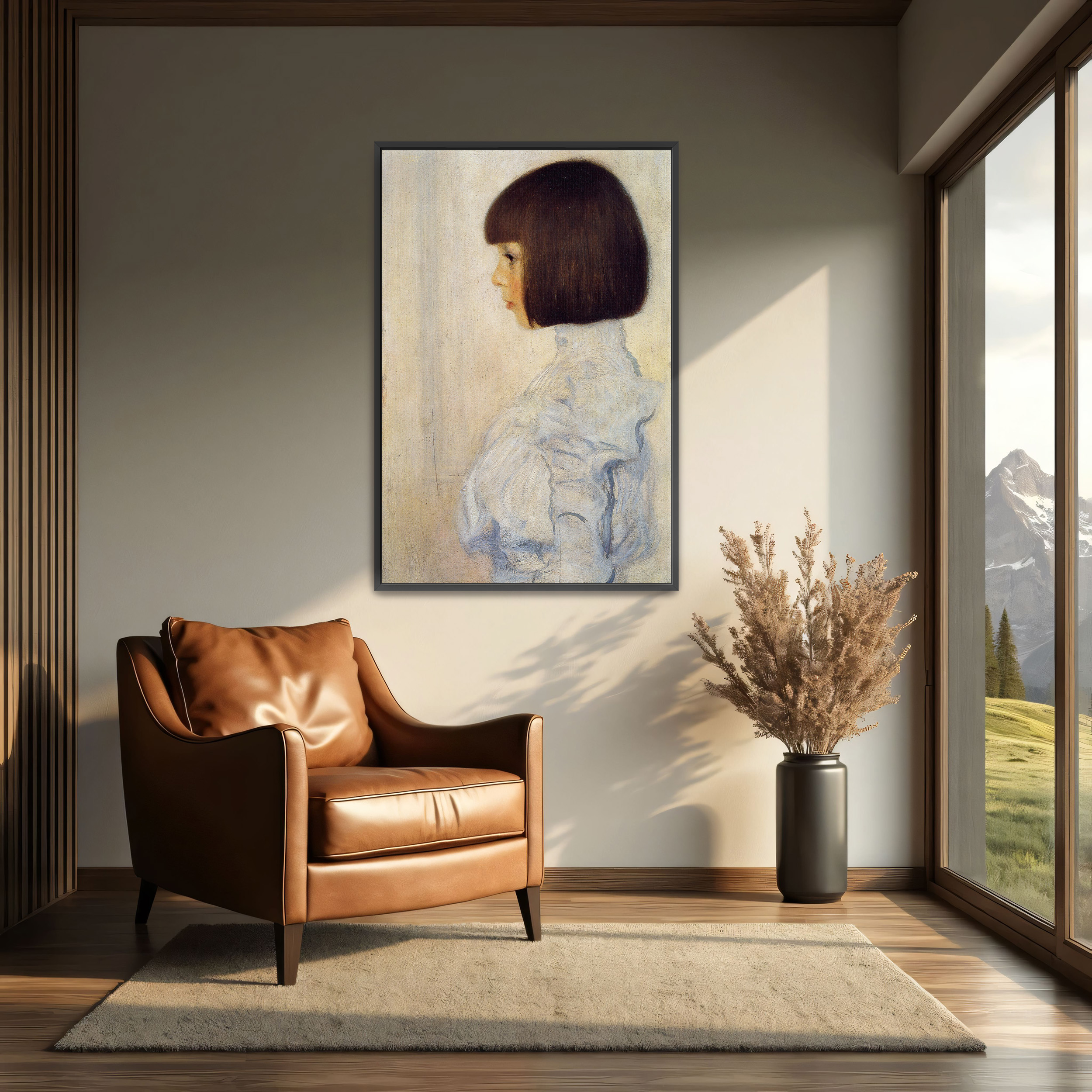 Portrait of Helene Klimt by Gustav Klimt as a print on a wall, room view 2