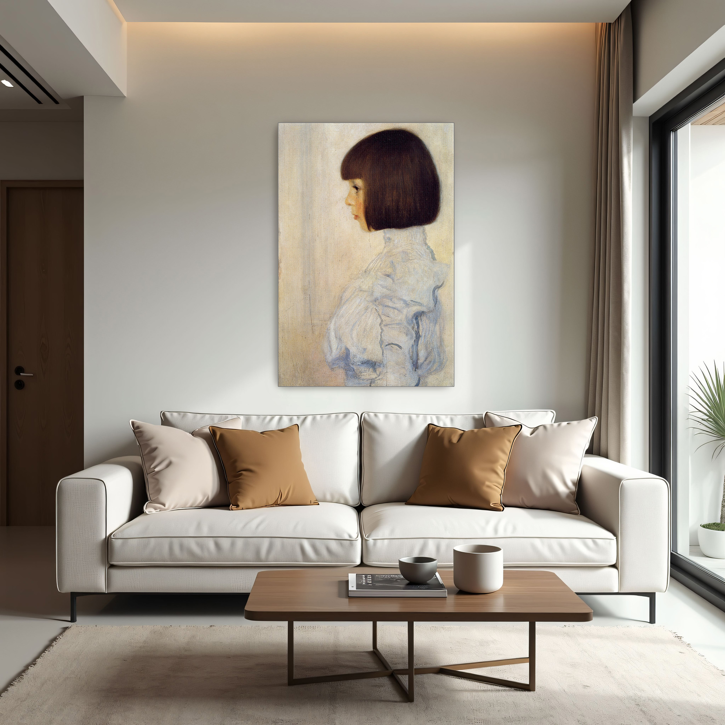 Portrait of Helene Klimt by Gustav Klimt as a print on a wall, room view 1