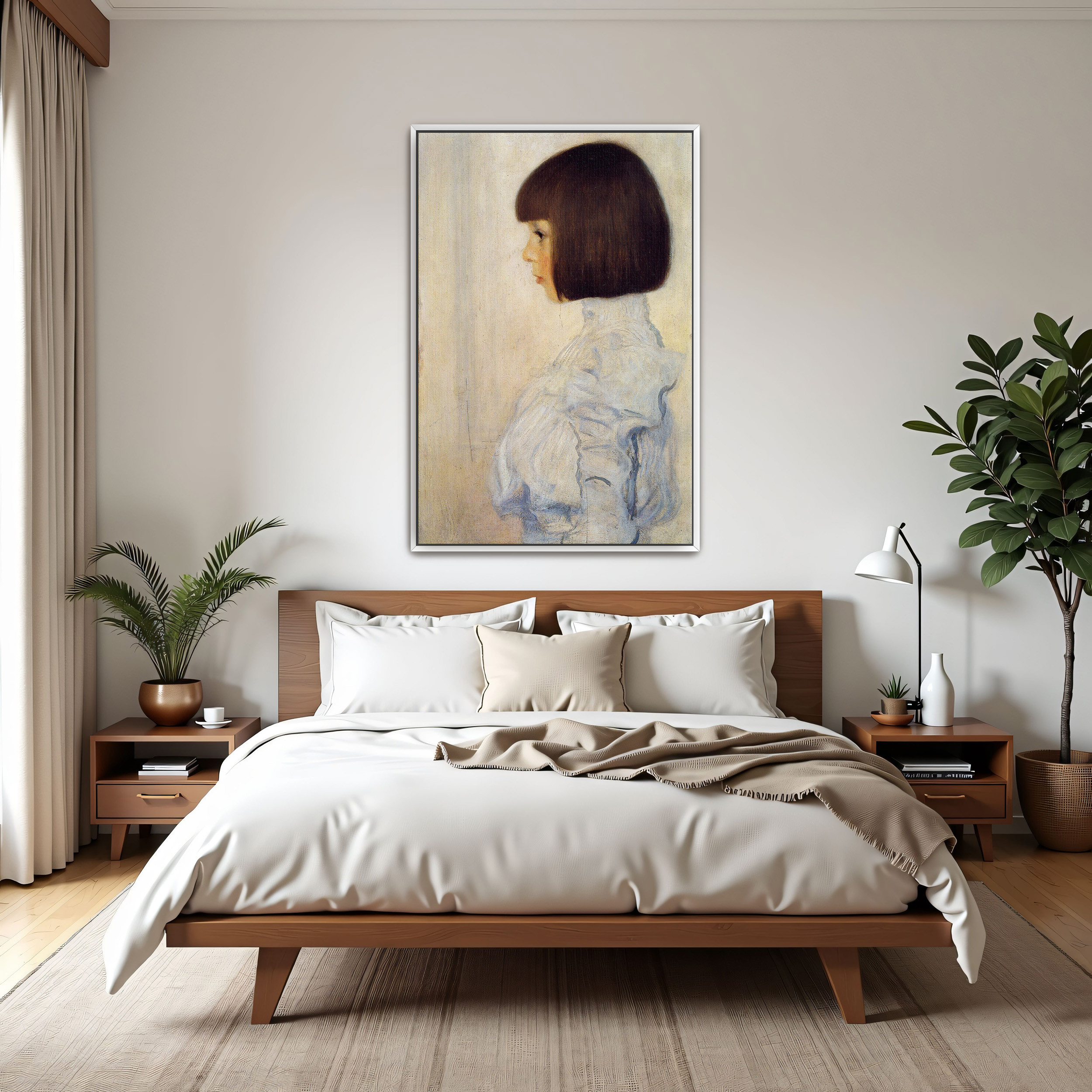 Portrait of Helene Klimt by Gustav Klimt as a print on a wall, room view 3