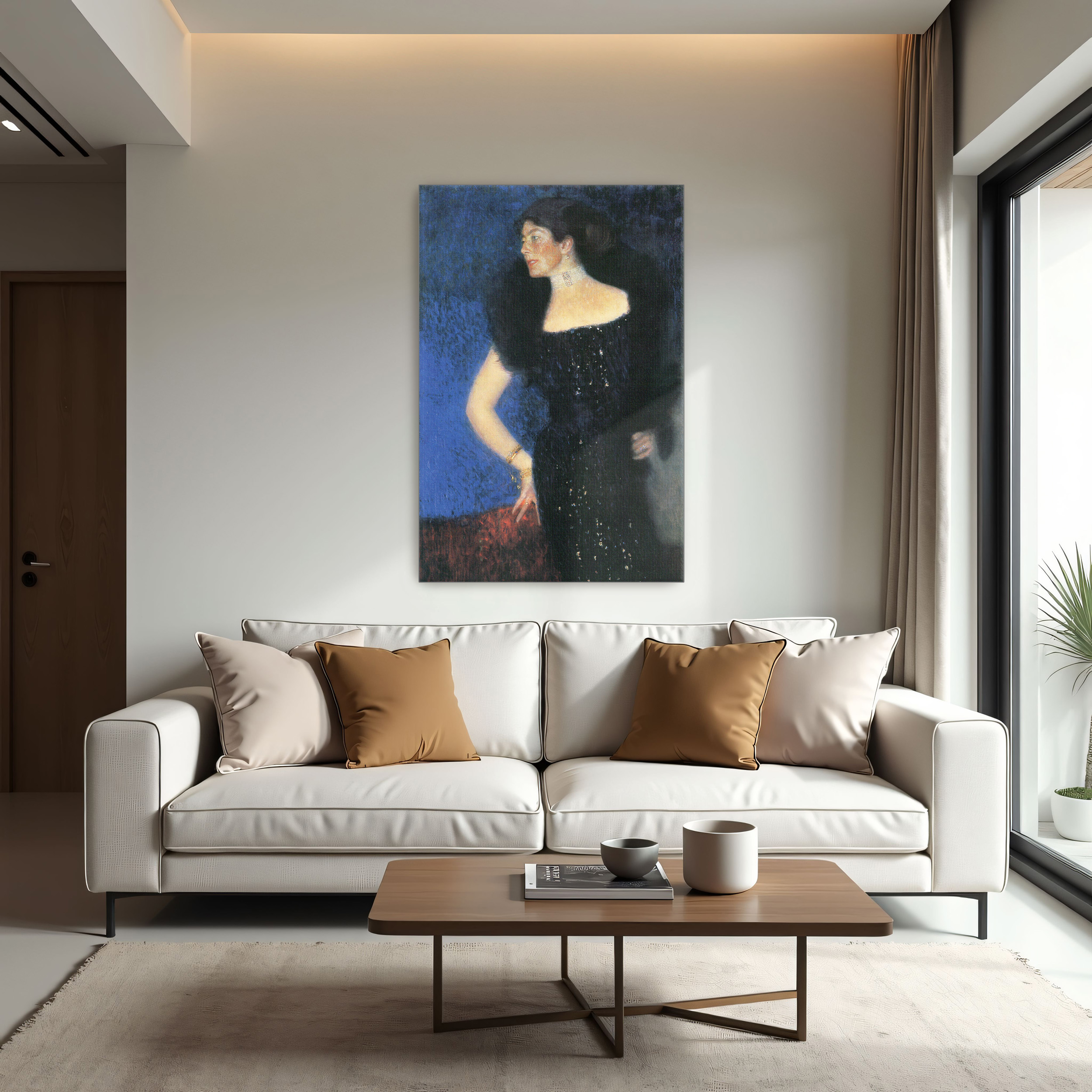 Portrait of Rose von Rosthorn-Friedmann by Gustav Klimt as a print on a wall, room view 1