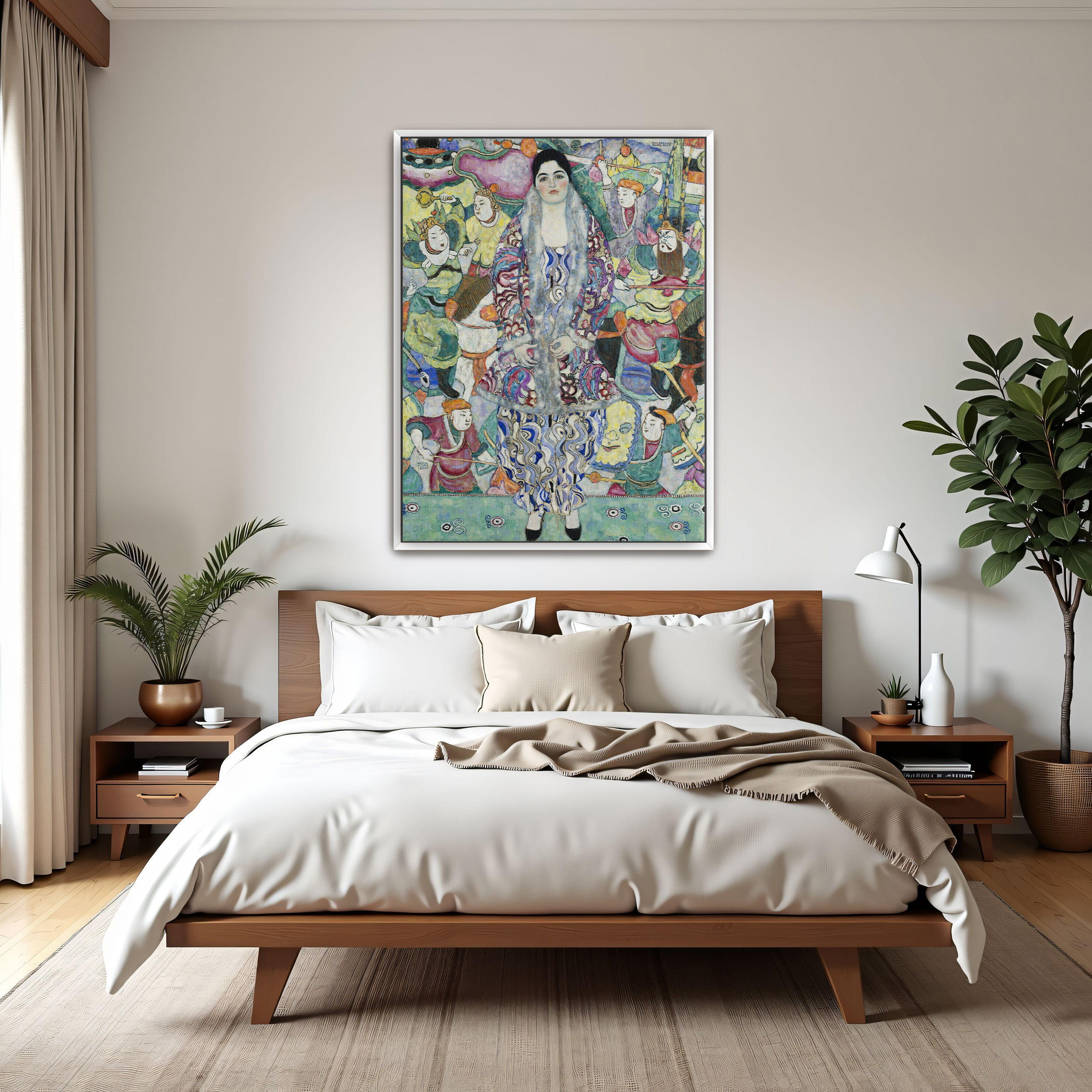 Portrait of Friederike Maria Beer by Gustav Klimt as a print on a wall, room view 3