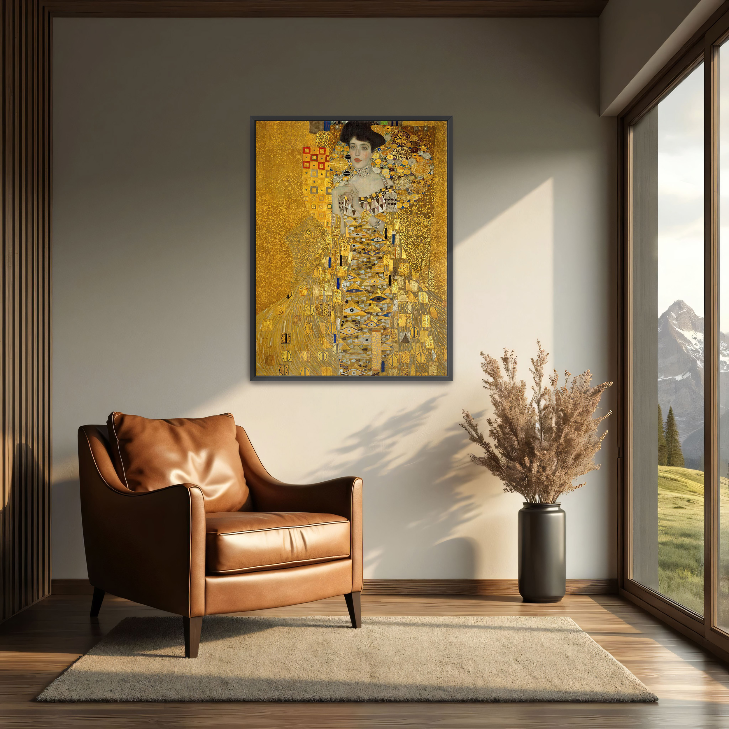 Portrait of Adele Bloch-Bauer I by Gustav Klimt as a print on a wall, room view 2