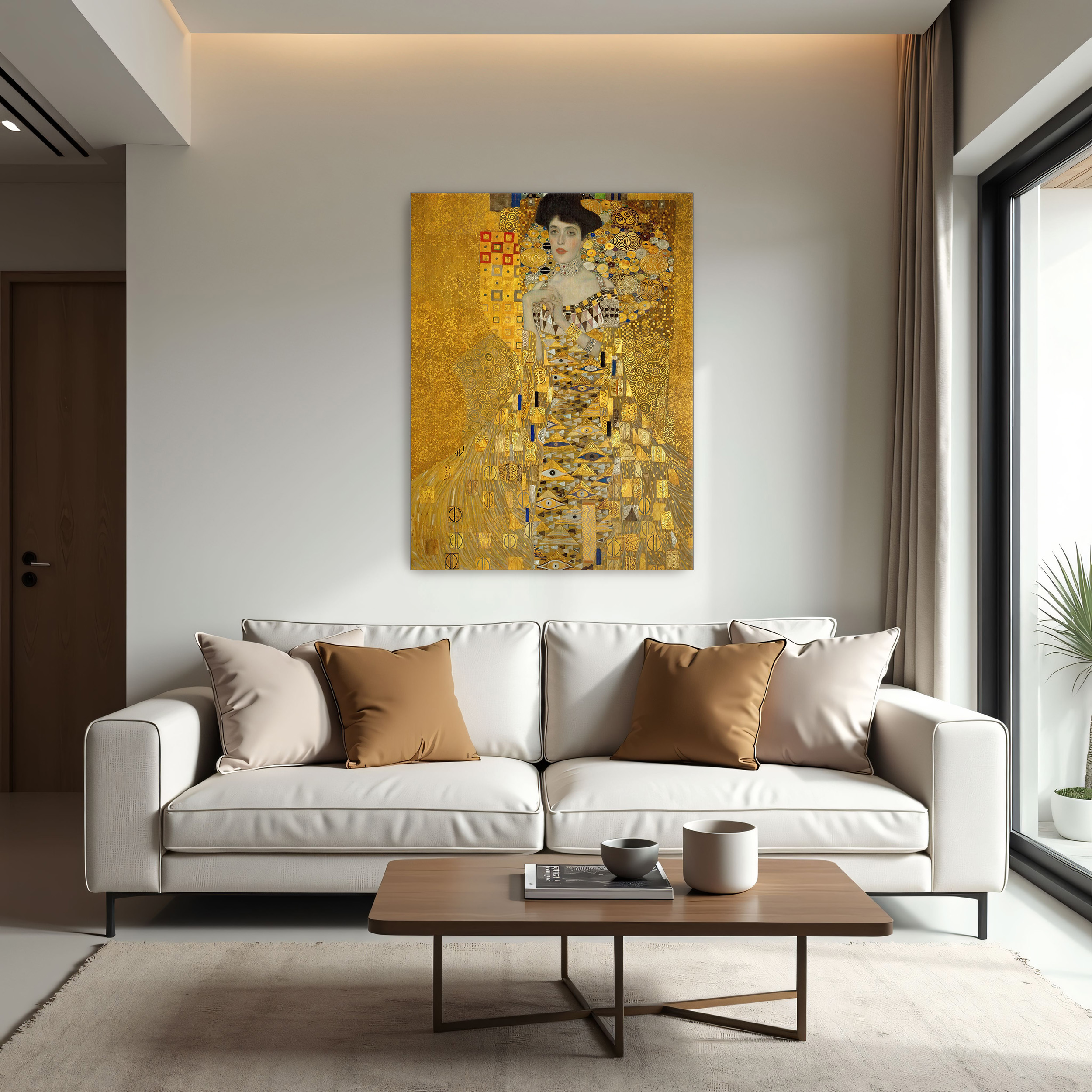 Portrait of Adele Bloch-Bauer I by Gustav Klimt as a print on a wall, room view 1