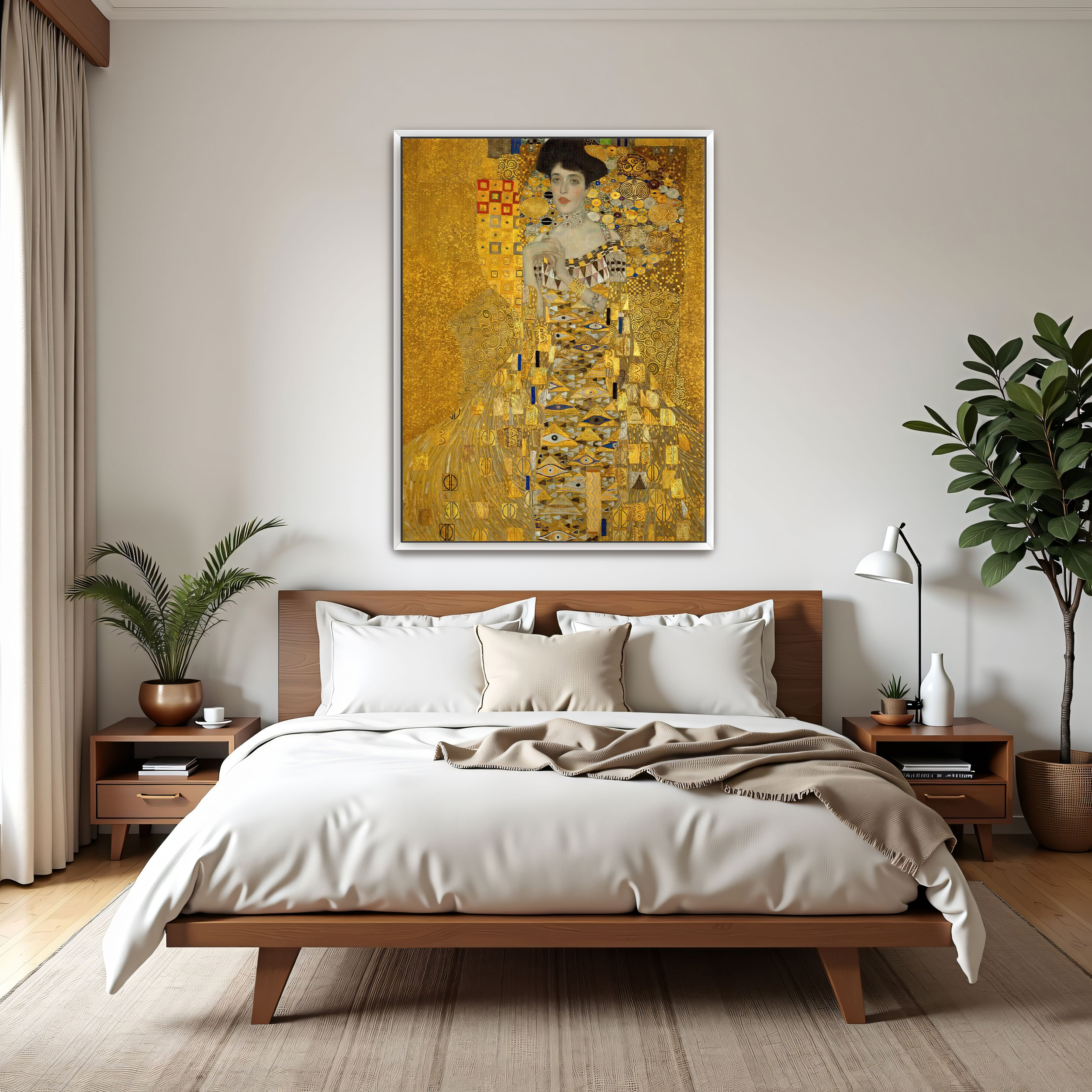 Portrait of Adele Bloch-Bauer I by Gustav Klimt as a print on a wall, room view 3