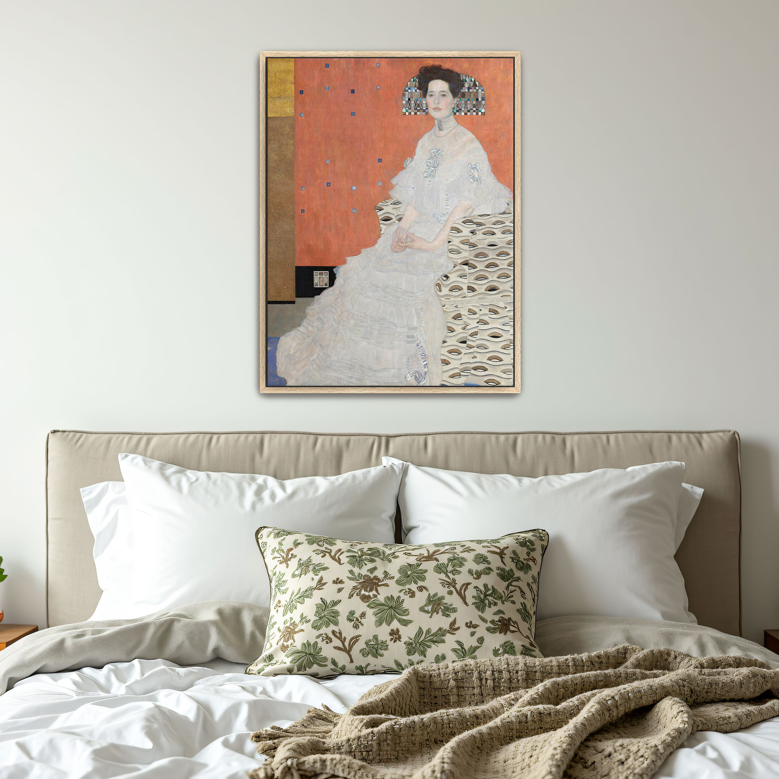 Portrait of Fritza Riedler by Gustav Klimt as a print on a wall, room view 4