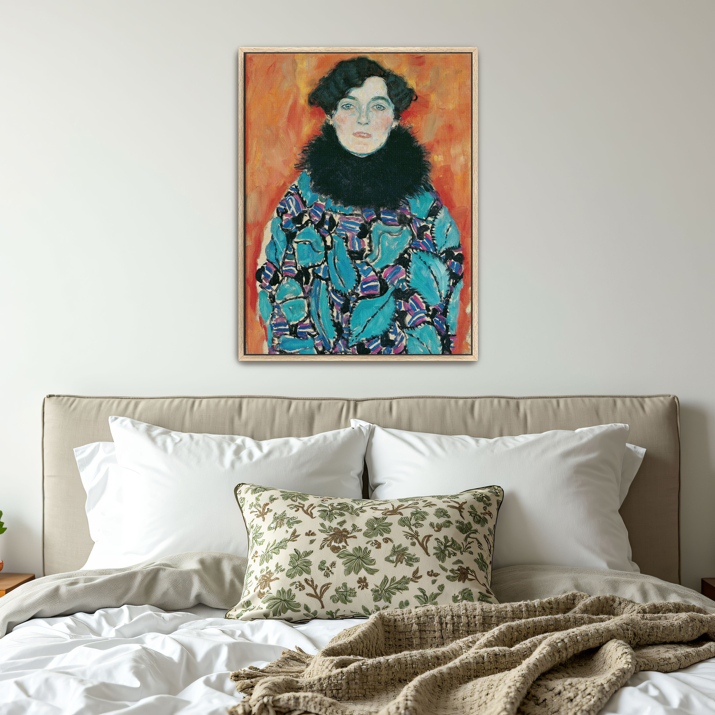 Portrait of Johanna Staude by Gustav Klimt as a print on a wall, room view 4