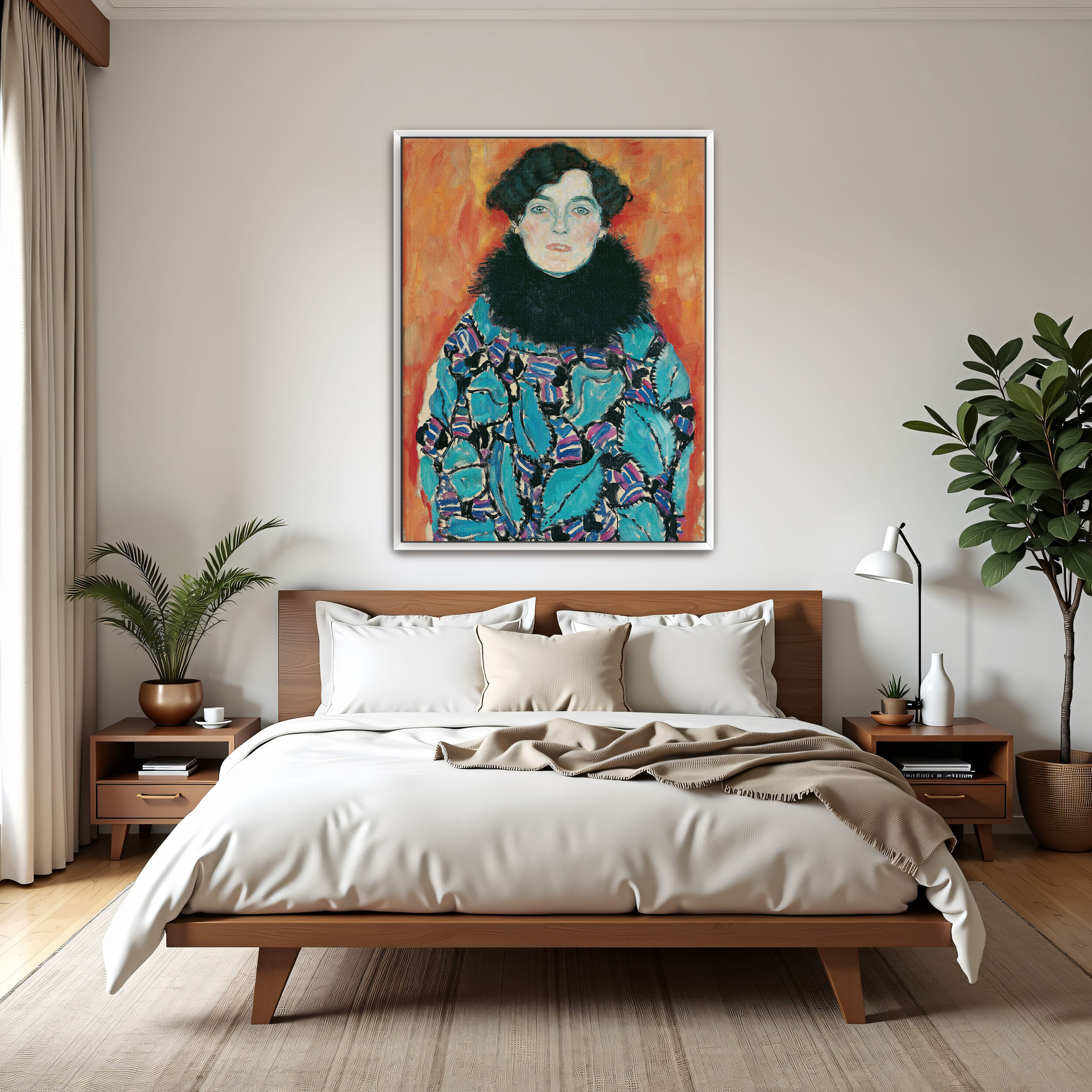 Portrait of Johanna Staude by Gustav Klimt as a print on a wall, room view 3