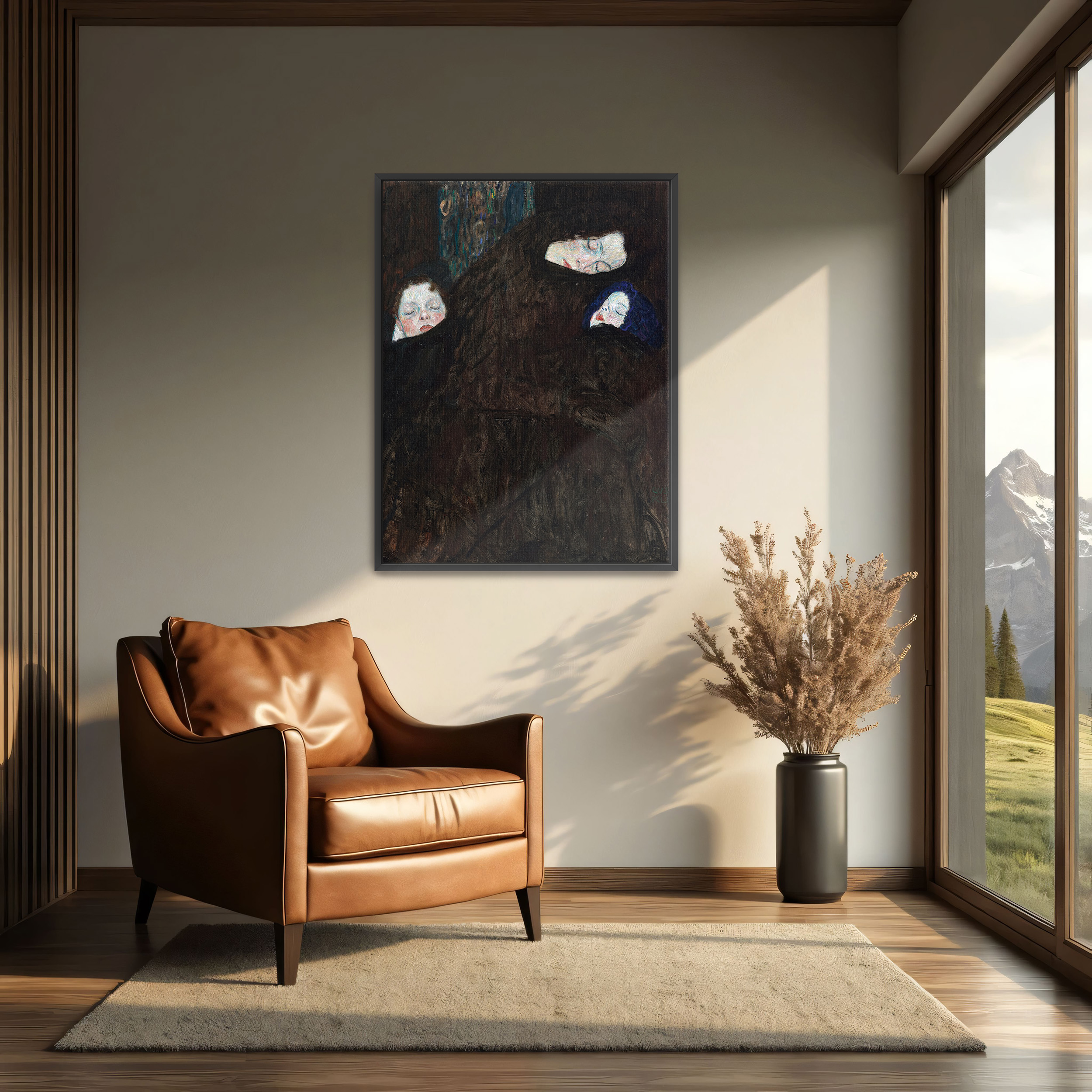 Family by Gustav Klimt as a print on a wall, room view 2