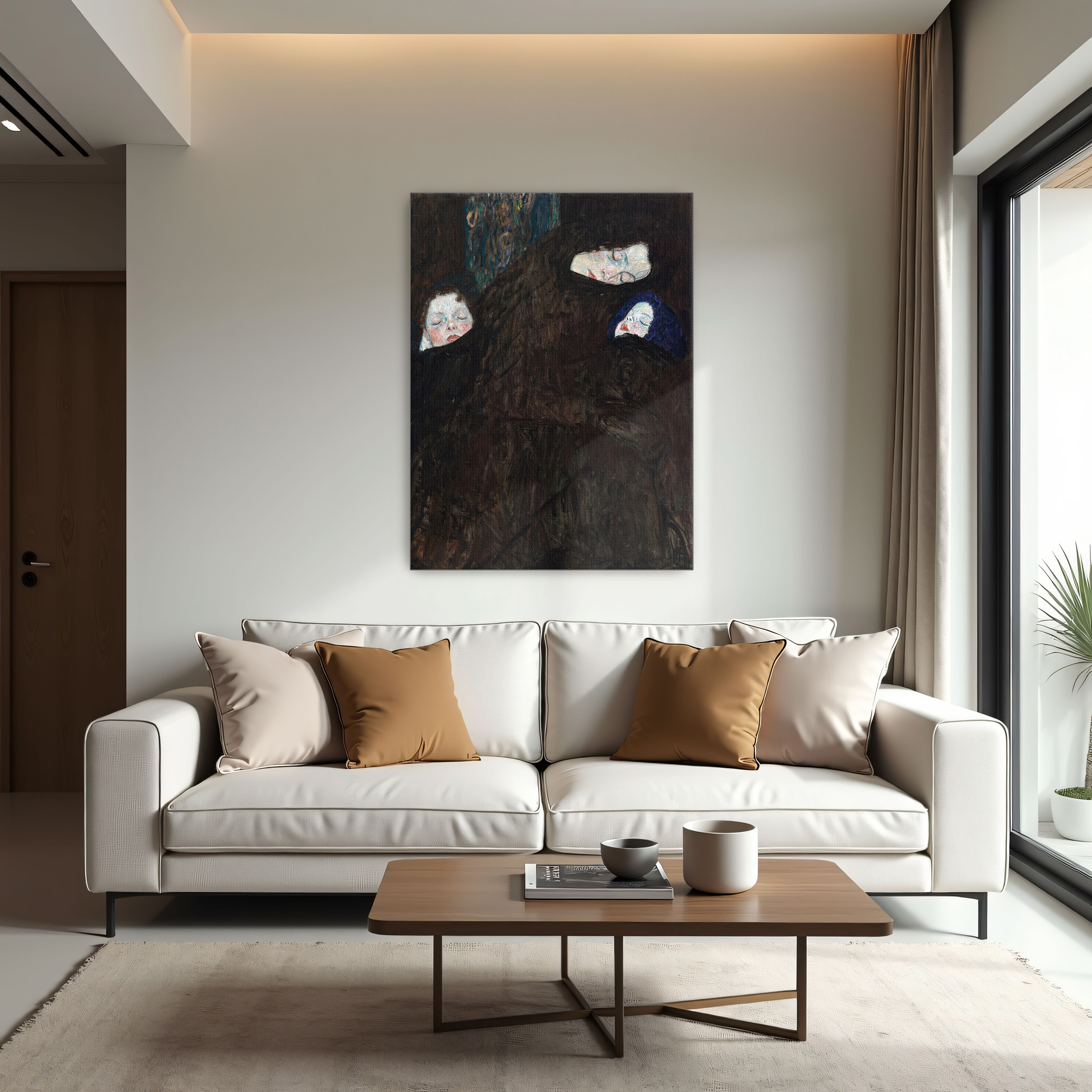 Family by Gustav Klimt as a print on a wall, room view 1