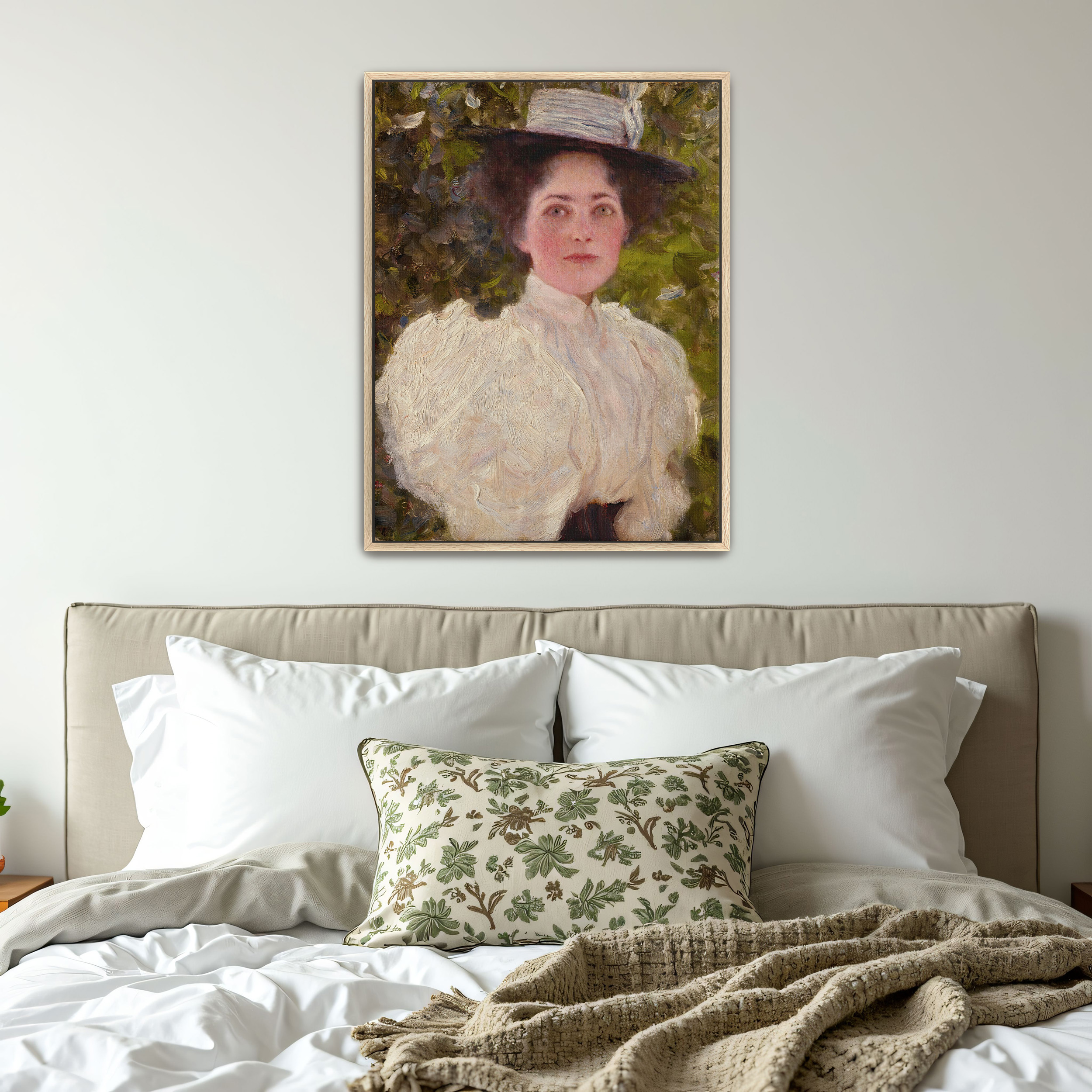 Girl in the Foliage by Gustav Klimt as a print on a wall, room view 4