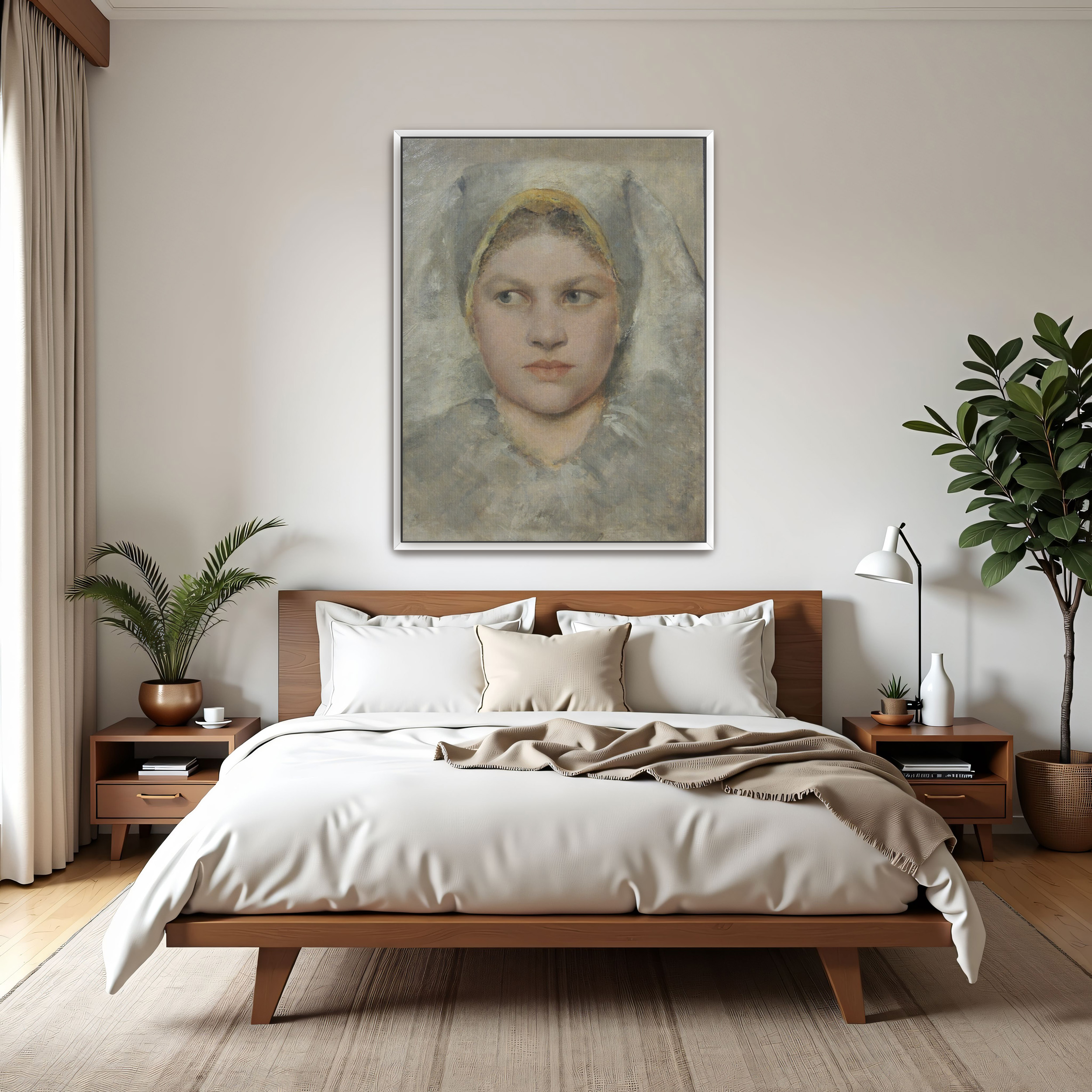 Head Study of a Girl from Haná by Gustav Klimt as a print on a wall, room view 3