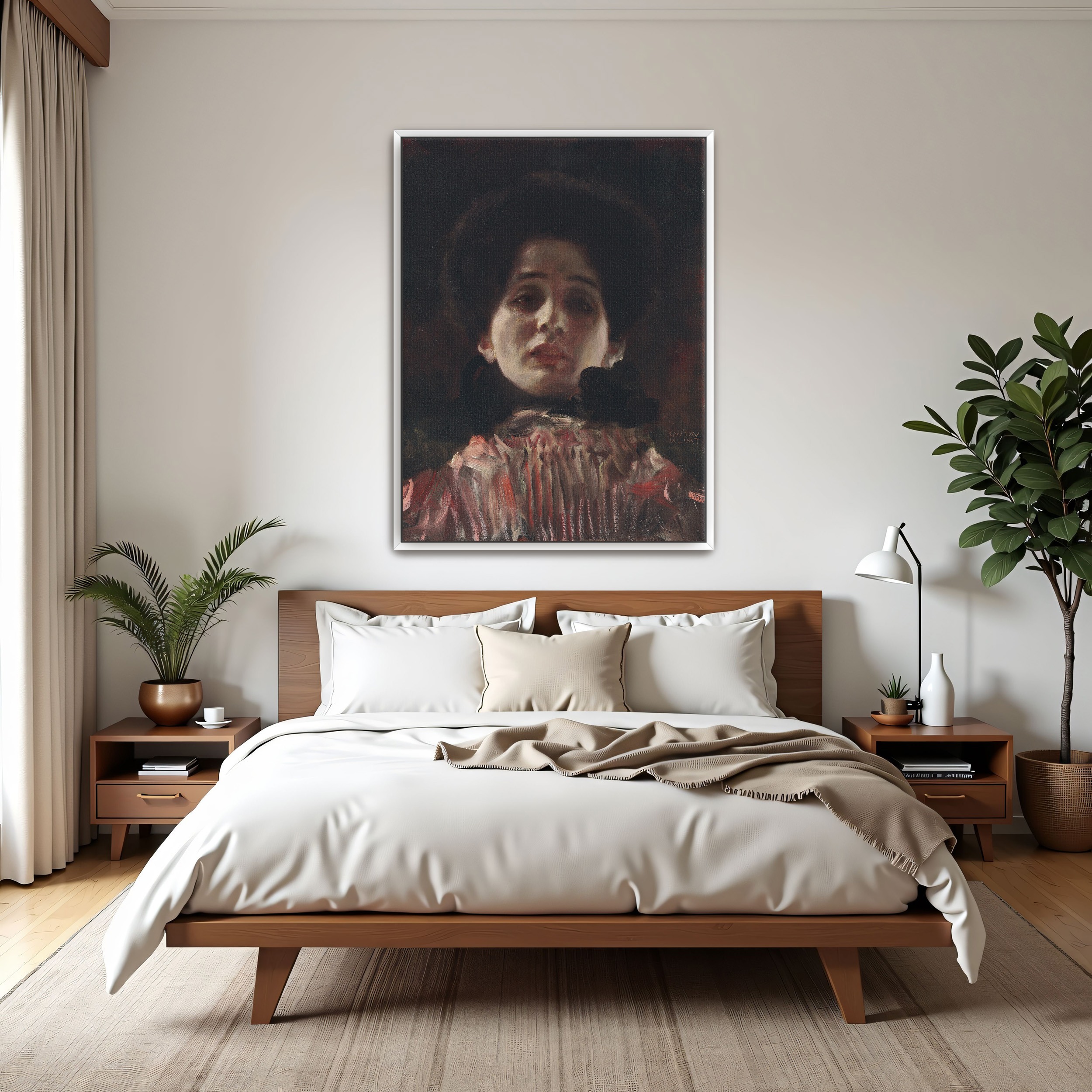 Lady en Face by Gustav Klimt as a print on a wall, room view 3