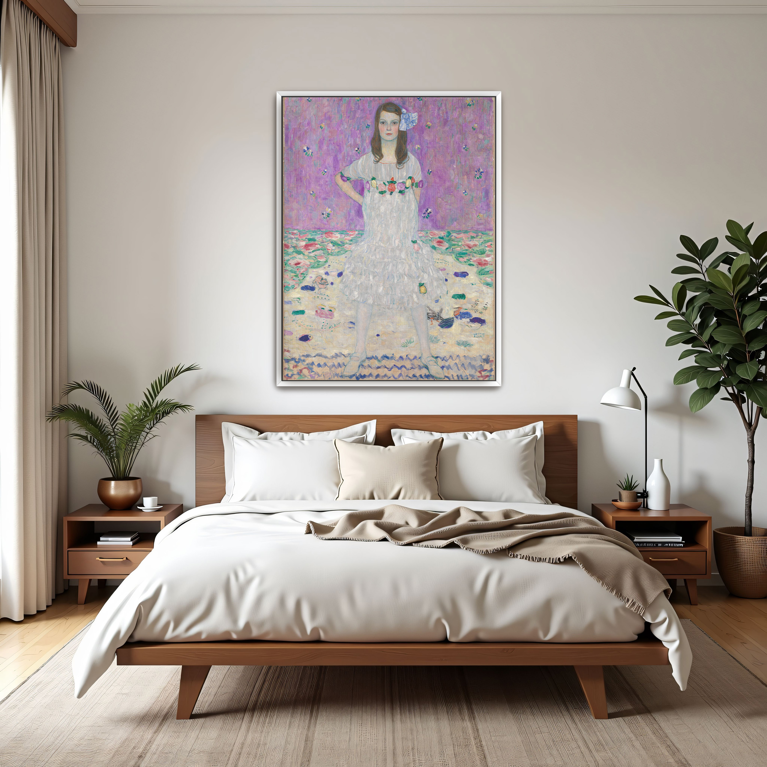 Portrait of Mäda Primavesi by Gustav Klimt as a print on a wall, room view 3