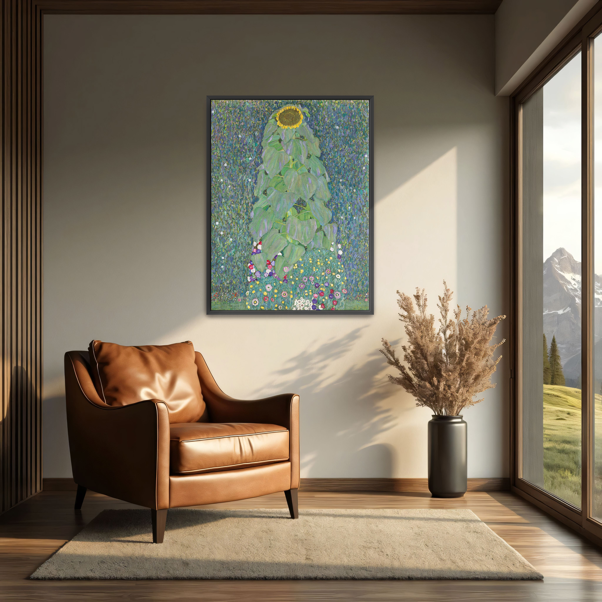 The Sunflower by Gustav Klimt as a print on a wall, room view 2