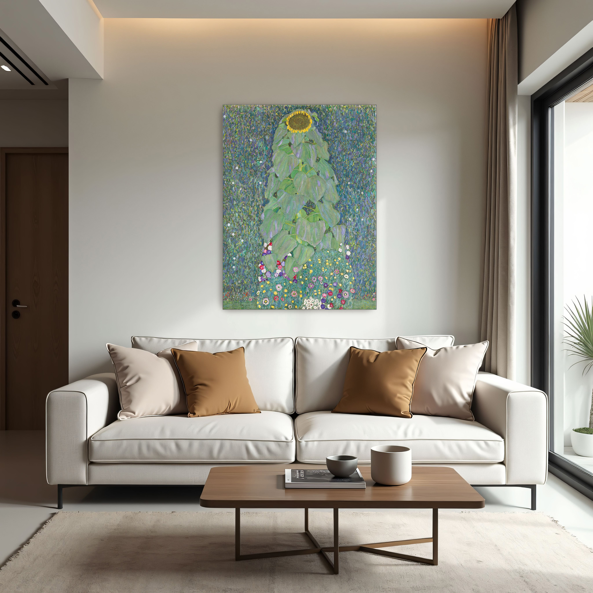 The Sunflower by Gustav Klimt as a print on a wall, room view 1