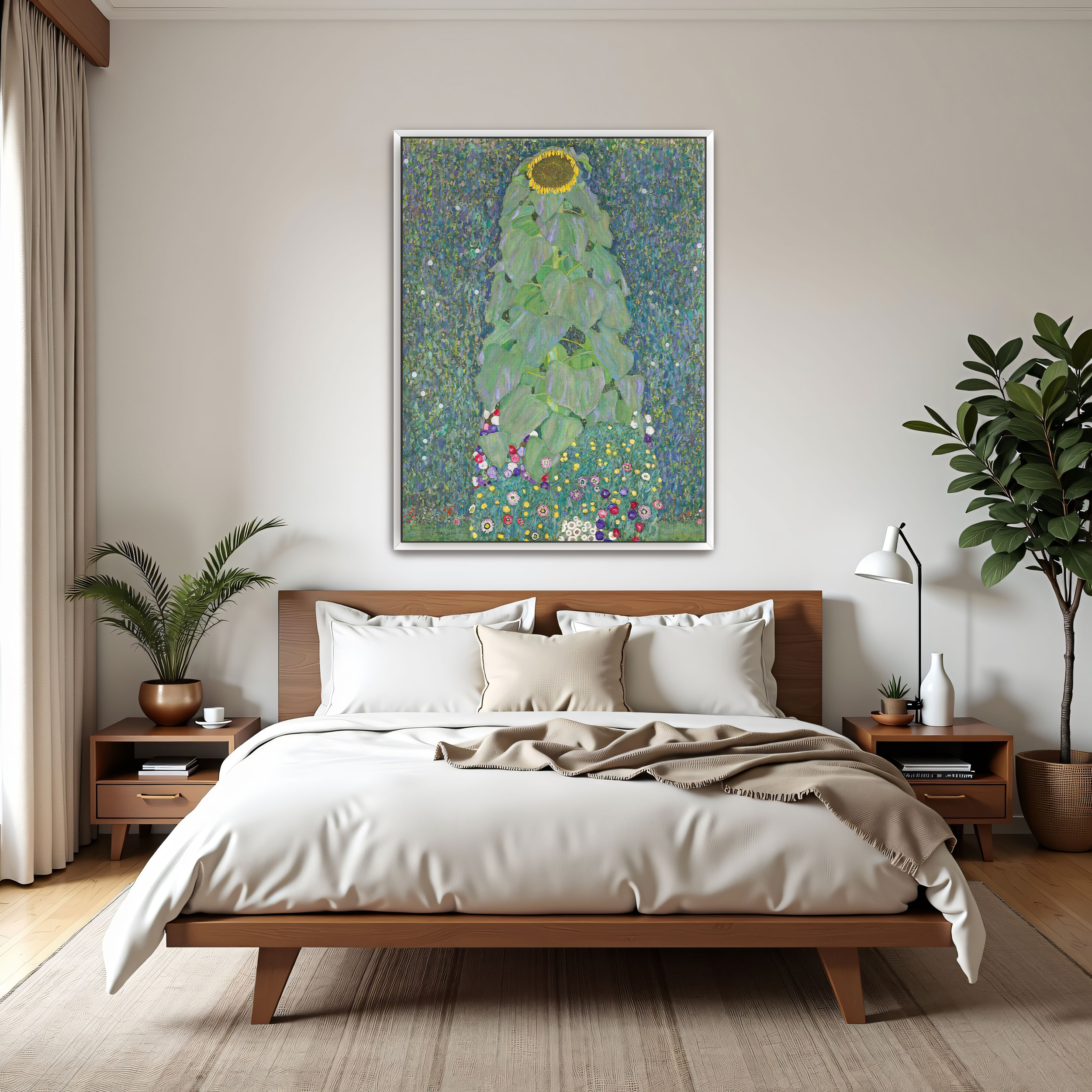 The Sunflower by Gustav Klimt as a print on a wall, room view 3