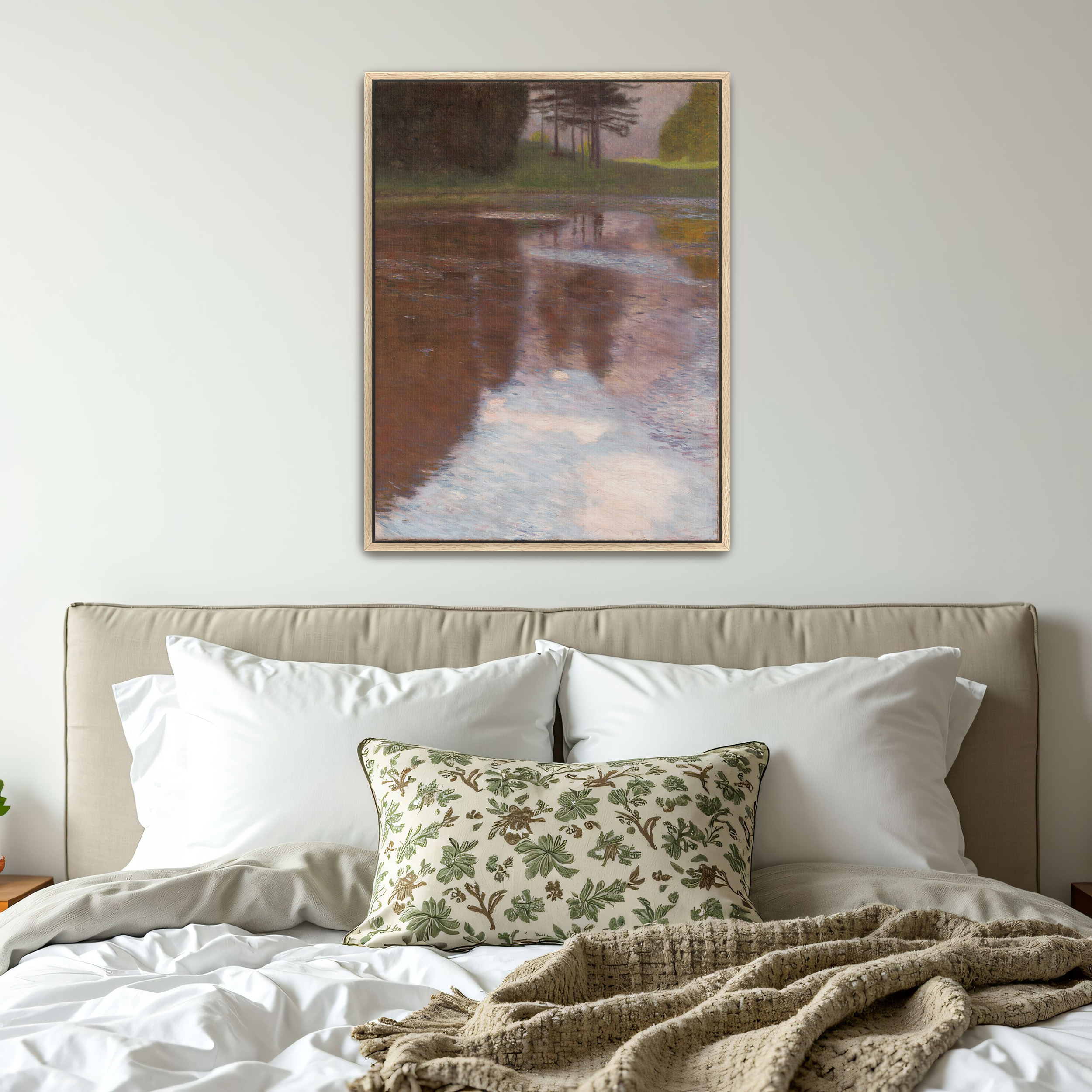 Tranquil Pond by Gustav Klimt as a print on a wall, room view 4