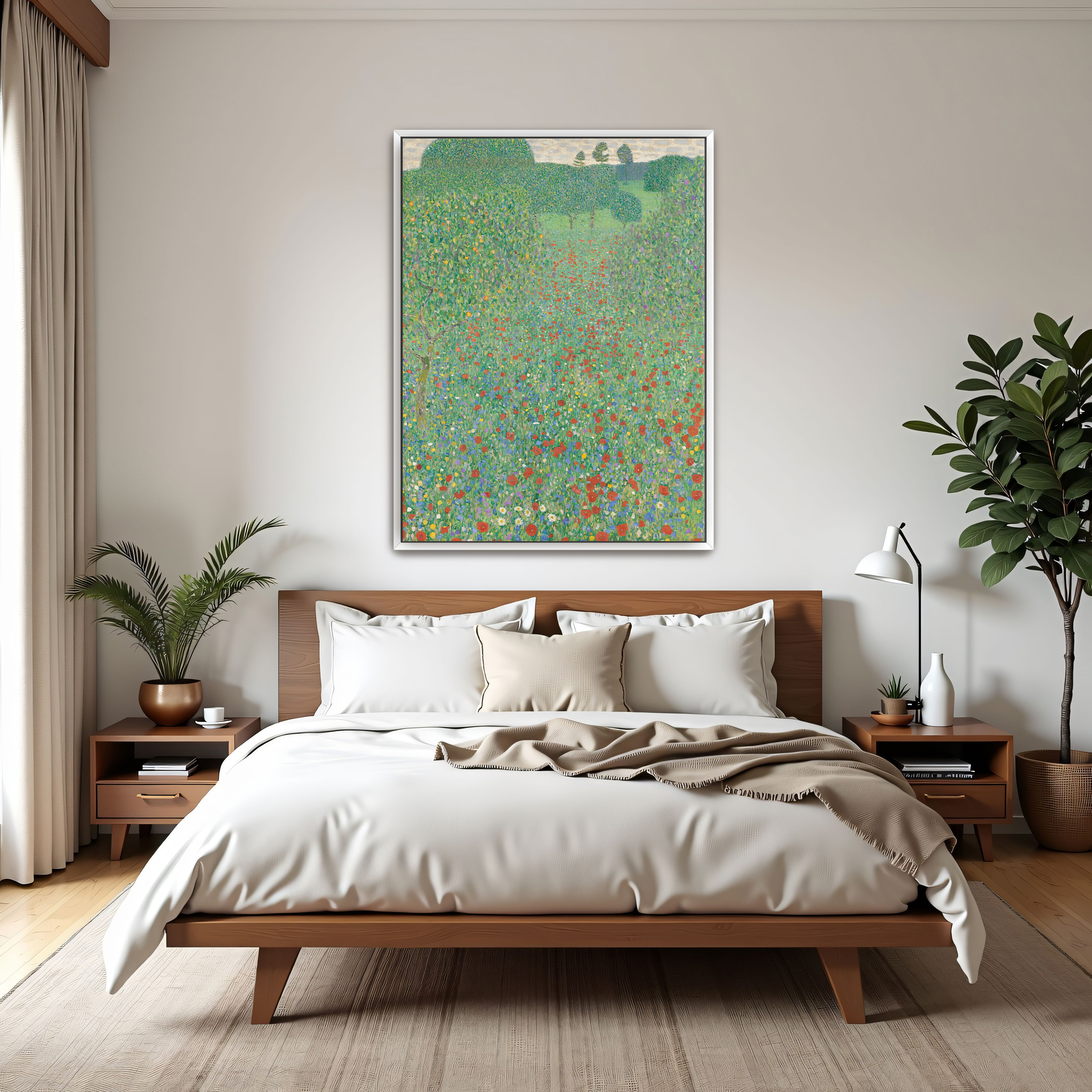 Poppy Field by Gustav Klimt as a print on a wall, room view 3
