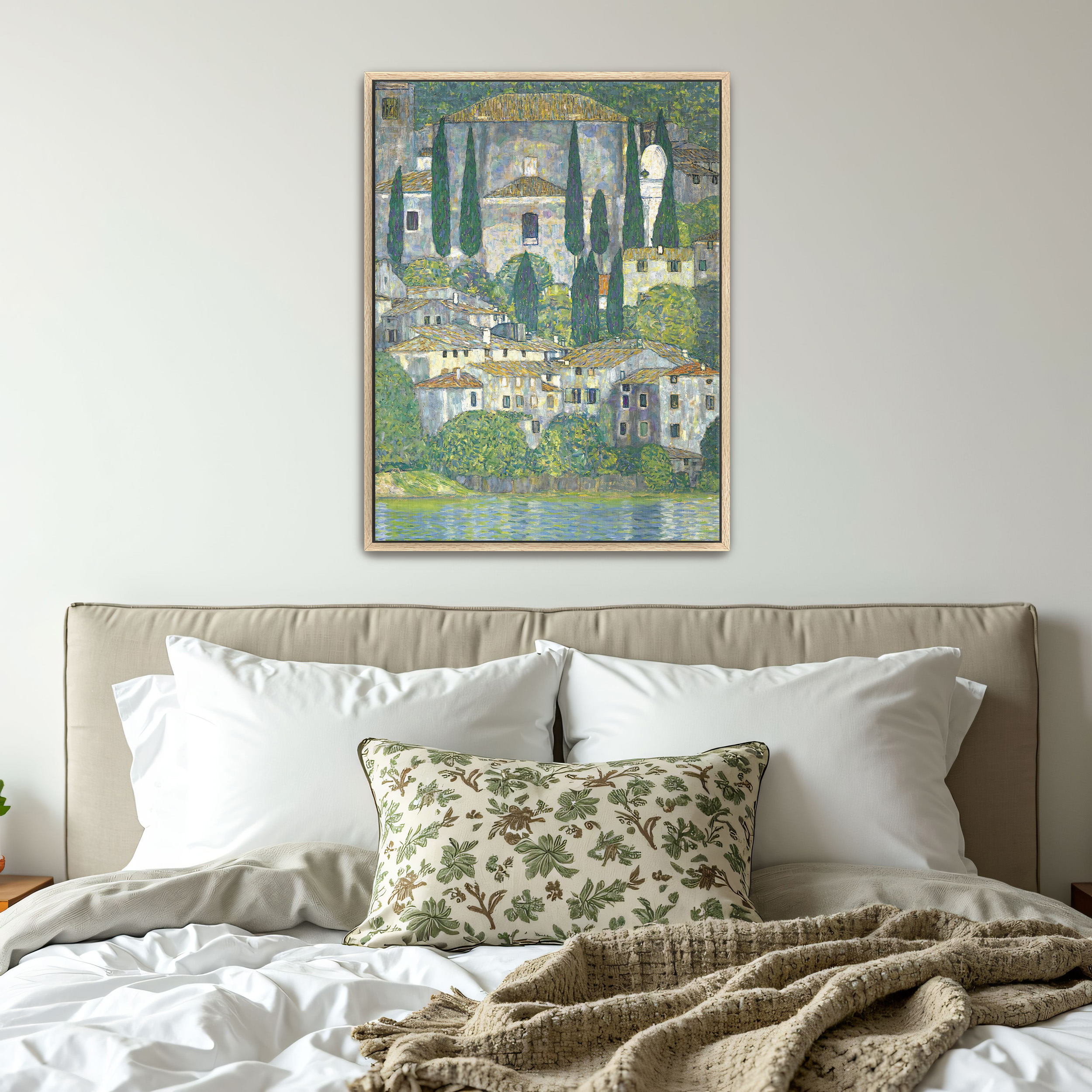 Church in Cassone by Gustav Klimt as a print on a wall, room view 4
