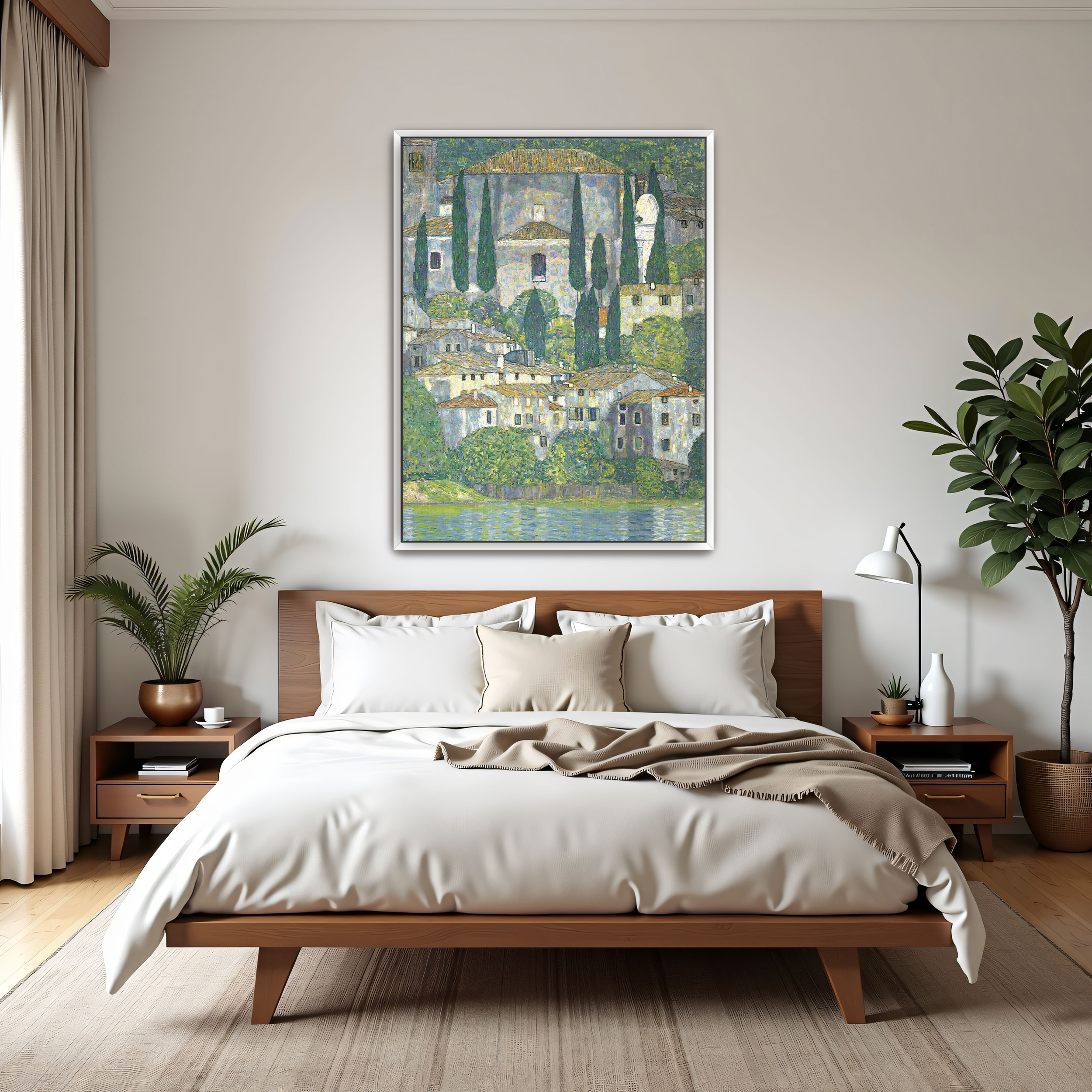 Church in Cassone by Gustav Klimt as a print on a wall, room view 3