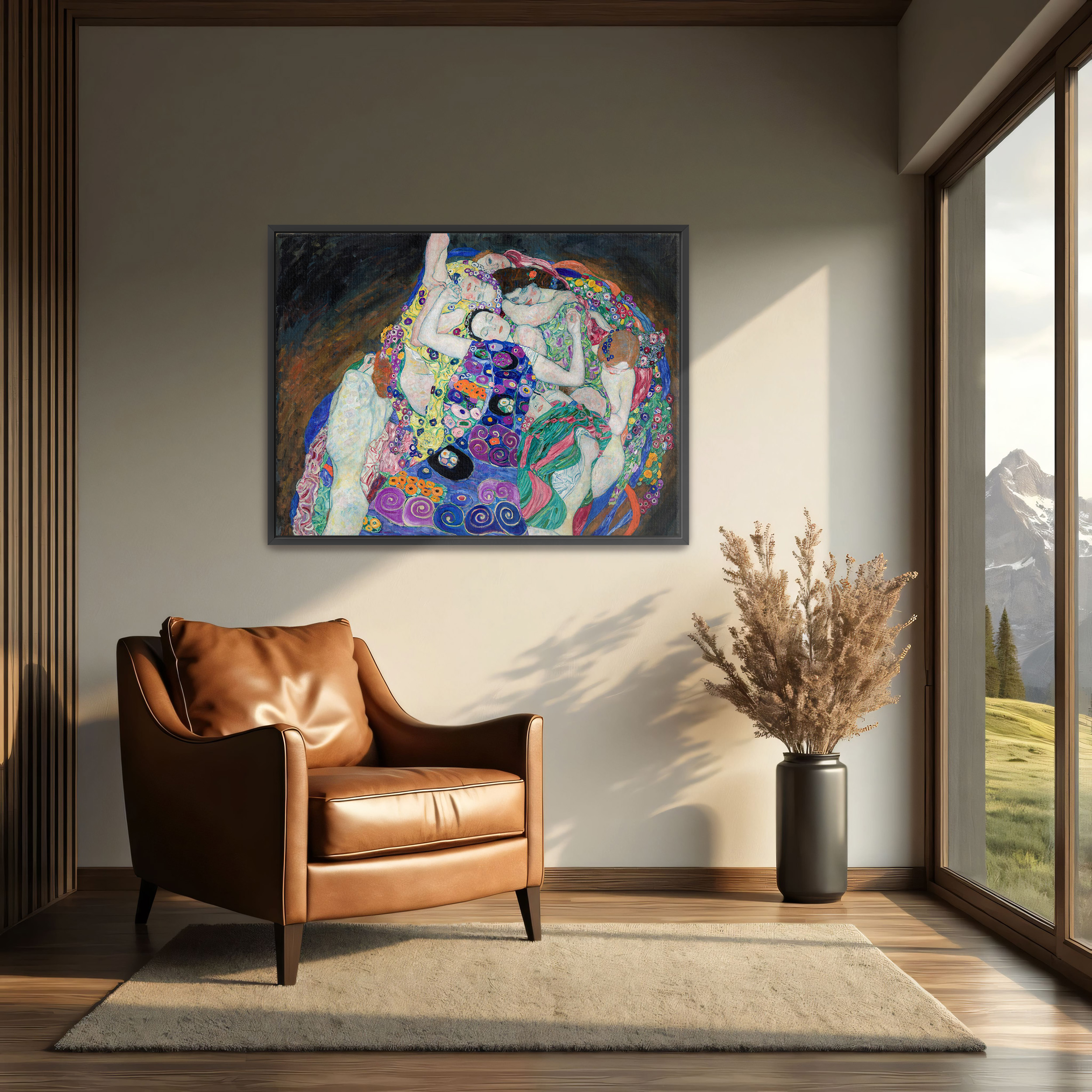 The Virgin by Gustav Klimt as a print on a wall, room view 2