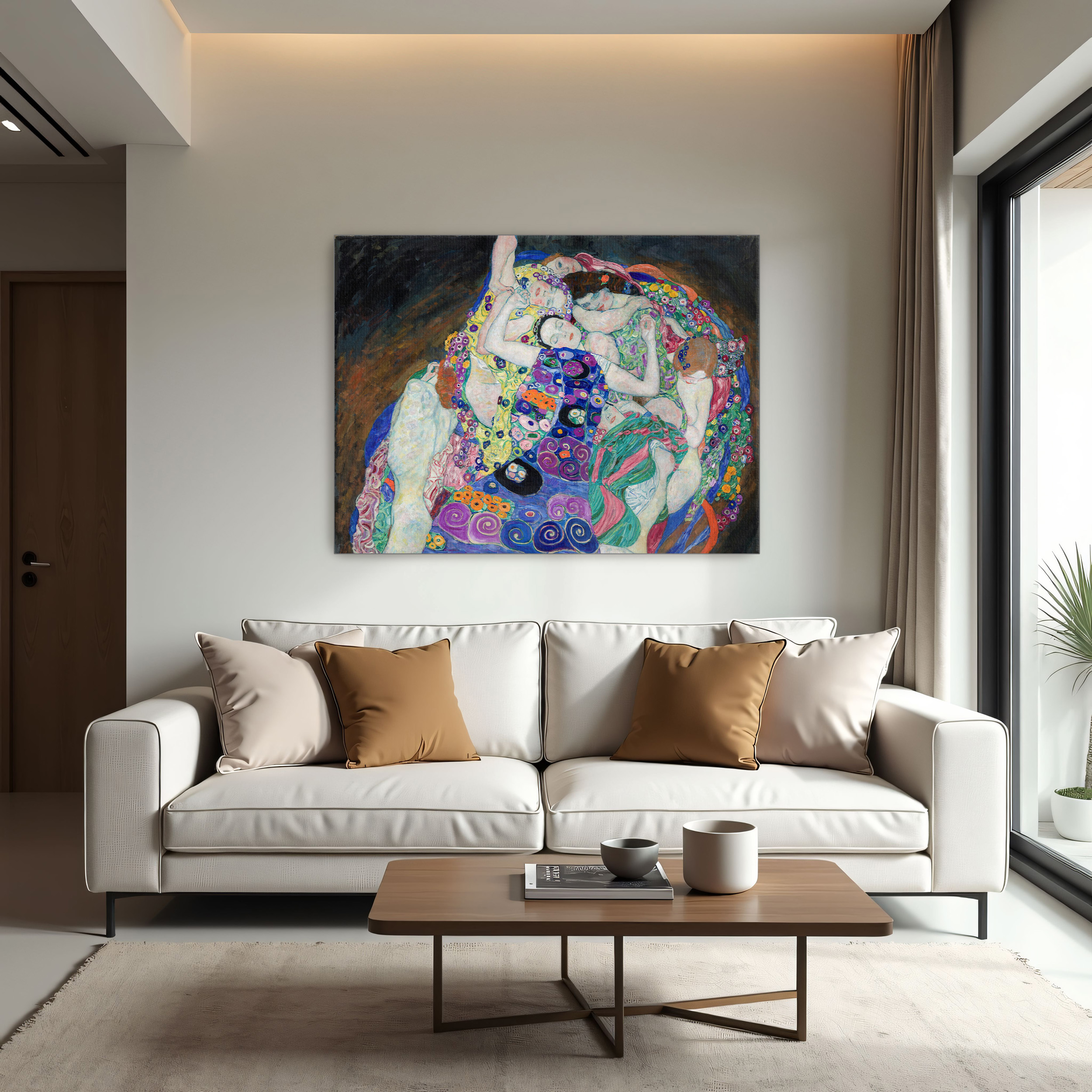 The Virgin by Gustav Klimt as a print on a wall, room view 1