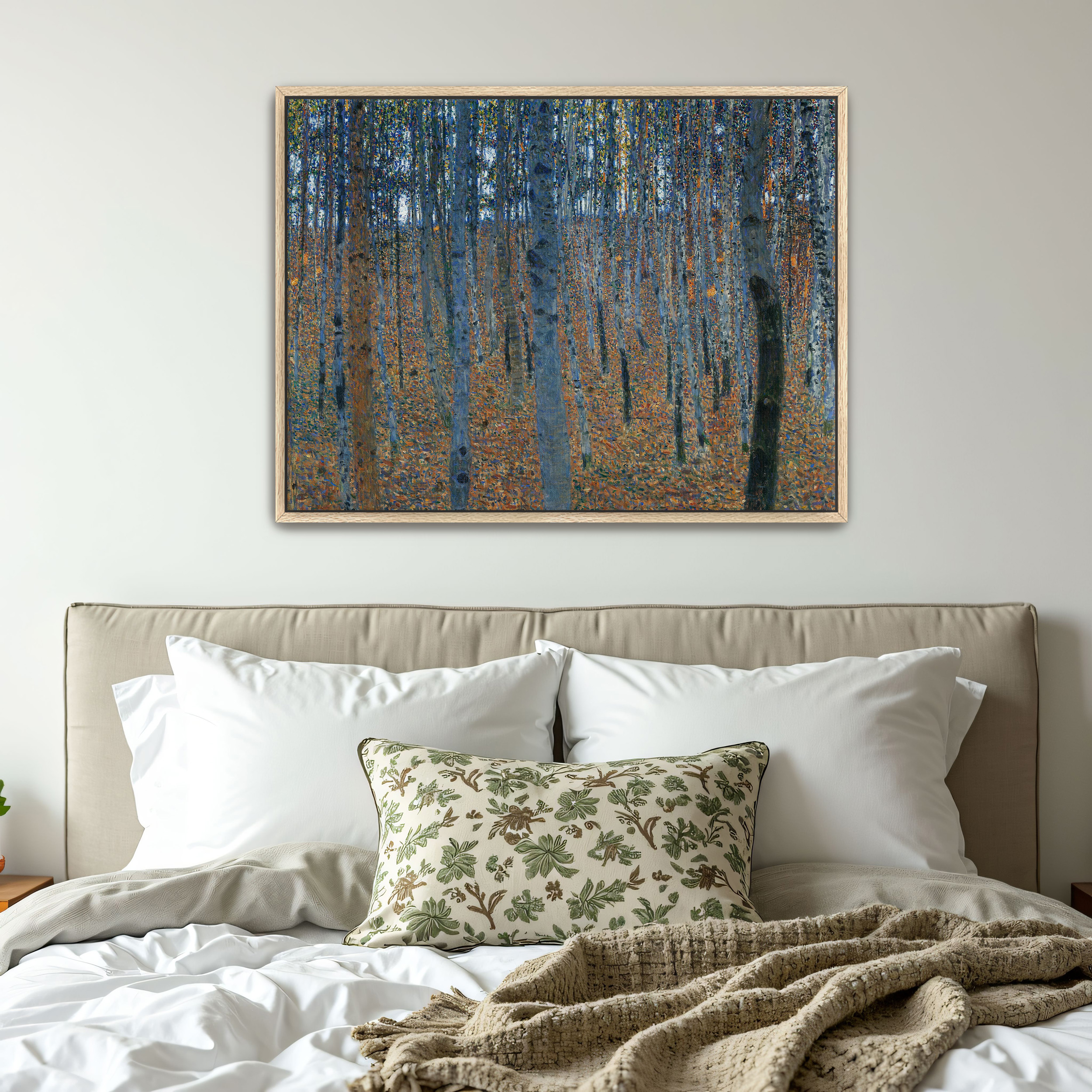 Beech Grove I by Gustav Klimt as a print on a wall, room view 4