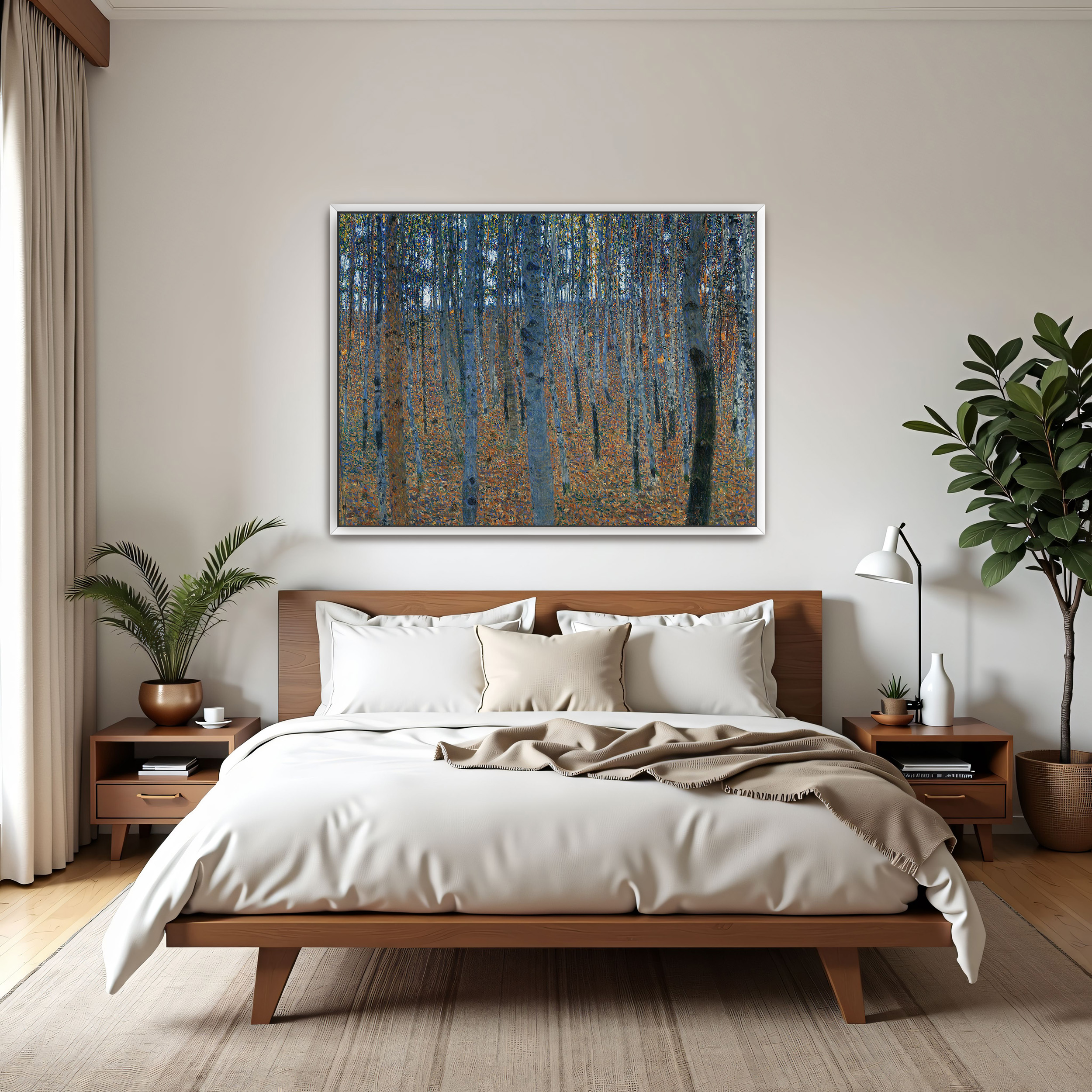 Beech Grove I by Gustav Klimt as a print on a wall, room view 3