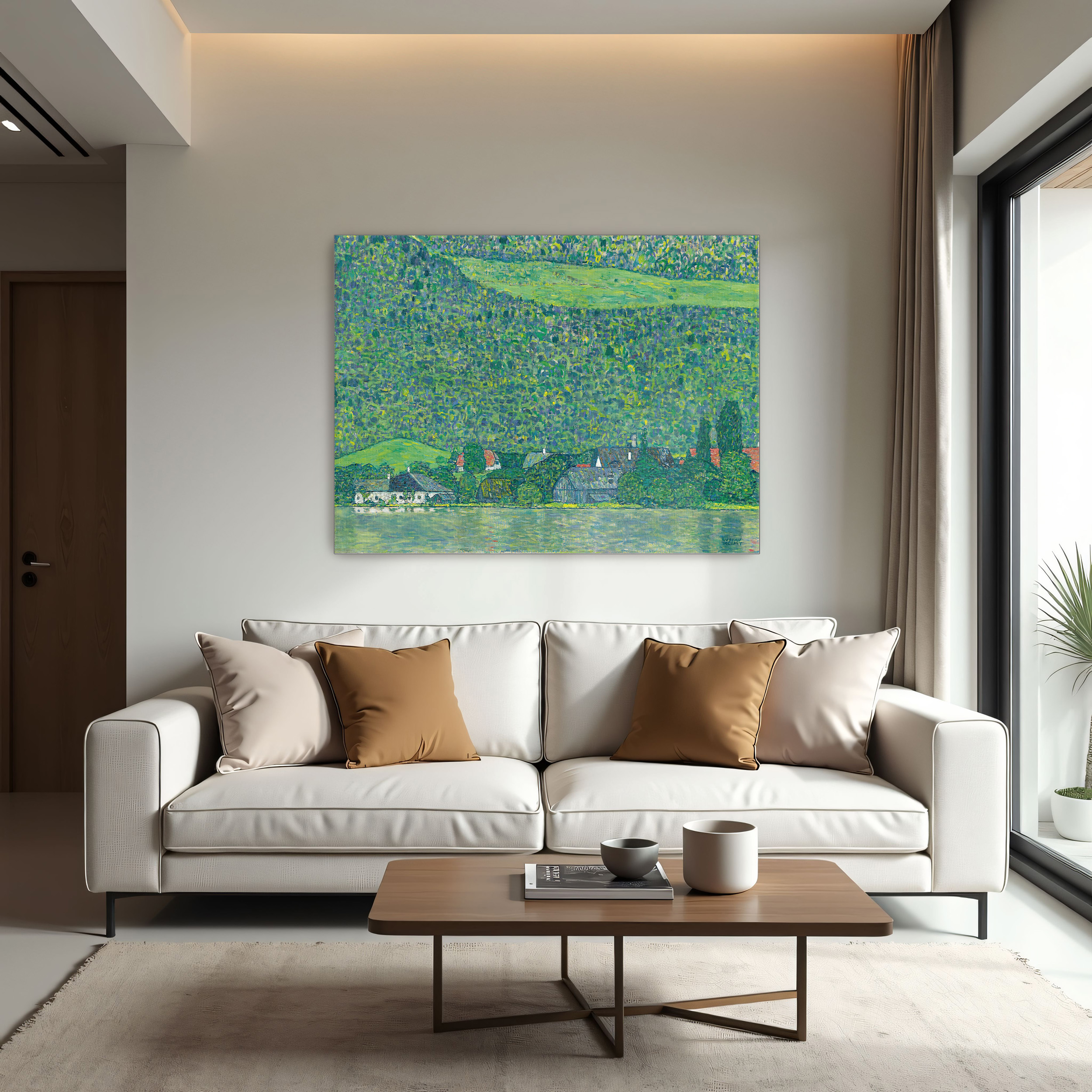 Litzlberg on the Attersee by Gustav Klimt as a print on a wall, room view 1