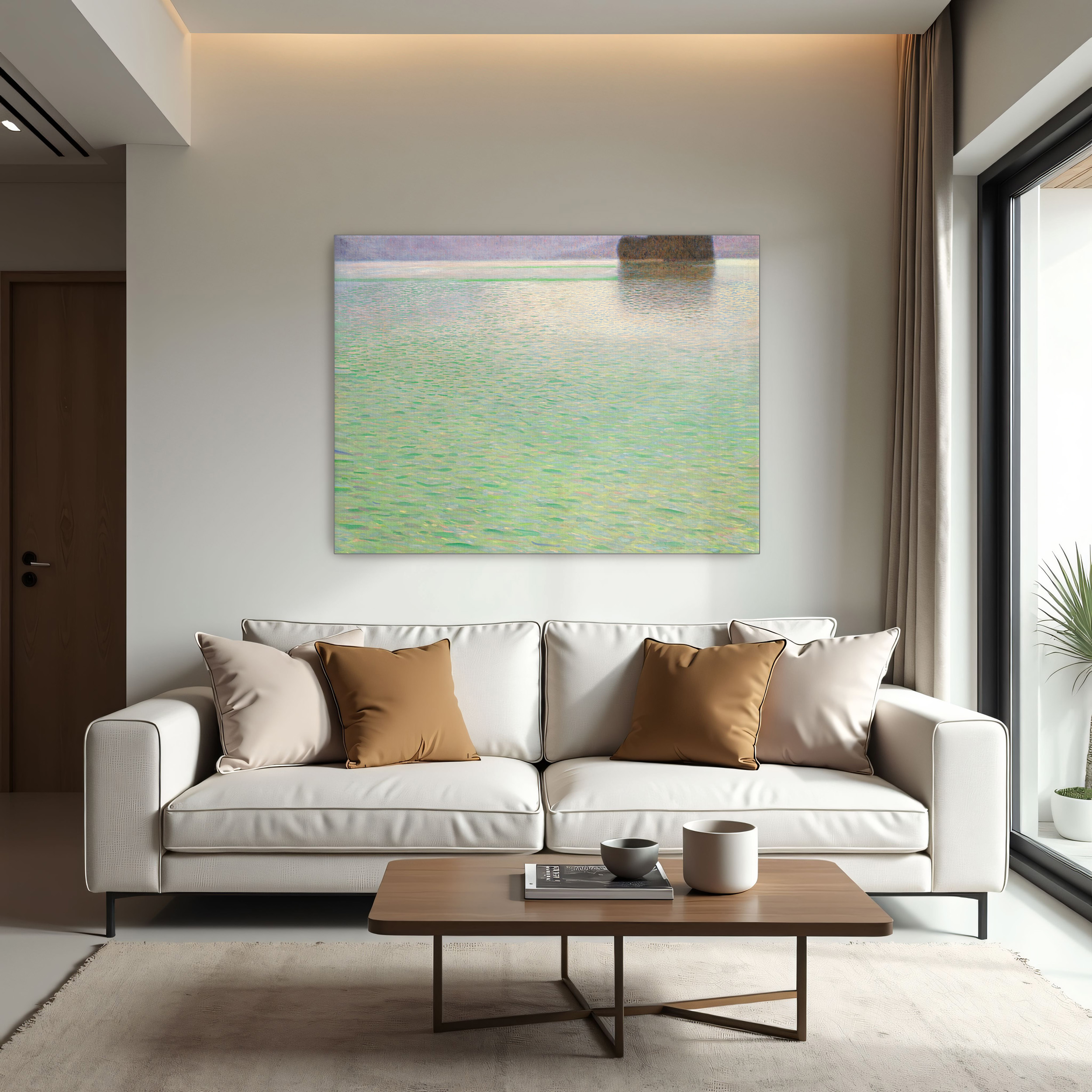 Island in the Attersee by Gustav Klimt as a print on a wall, room view 1